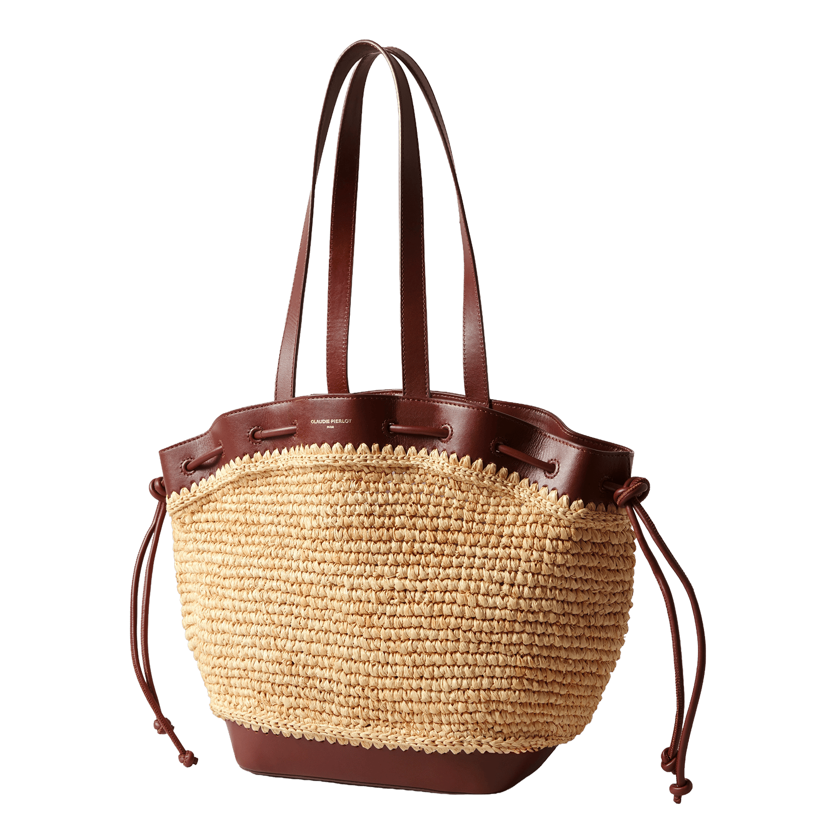 Basket in braided rephia and smooth leather CLAUDIE PIERLOT Brown