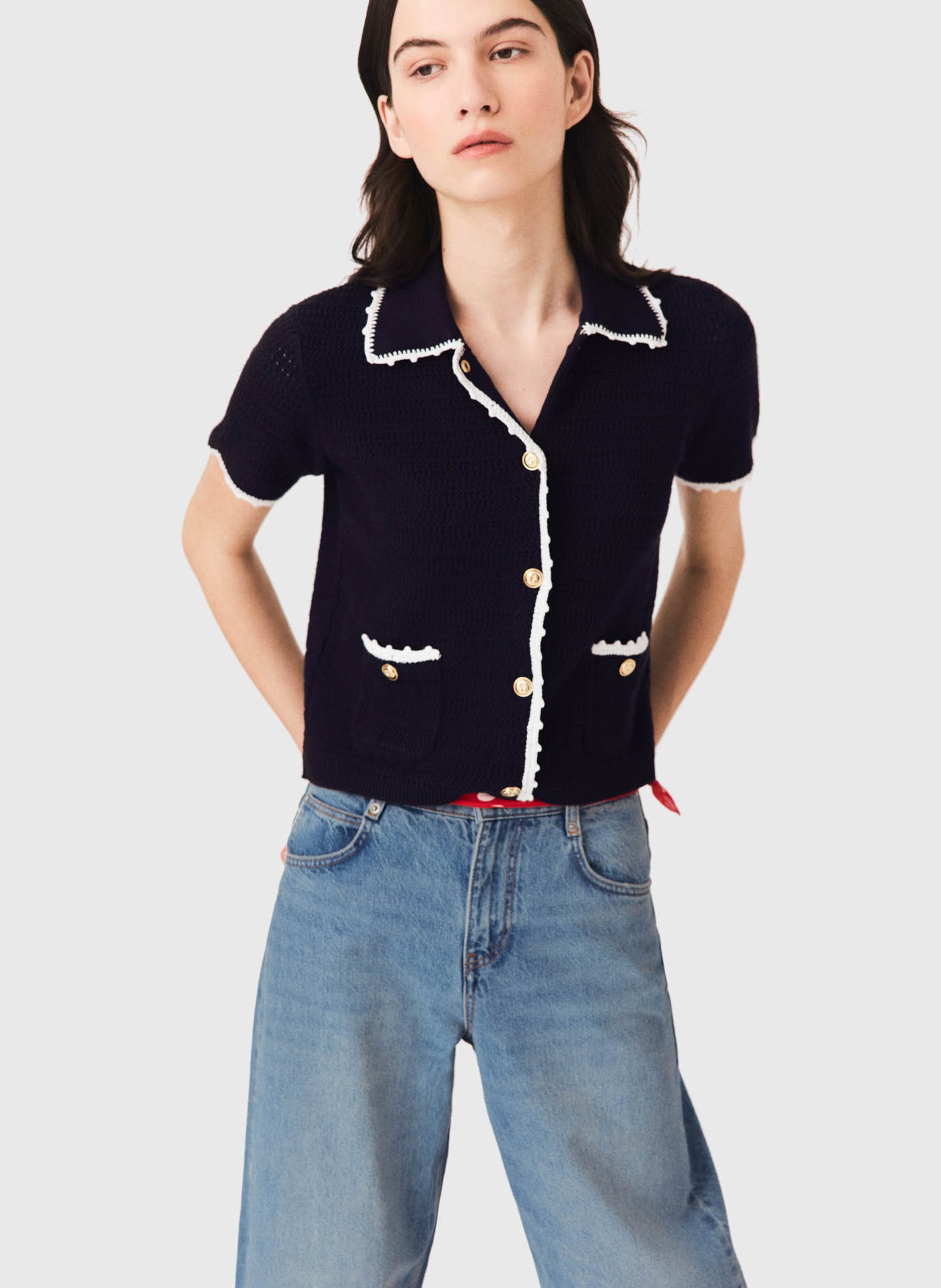 Cardigan droit en maille MAJE Bleu