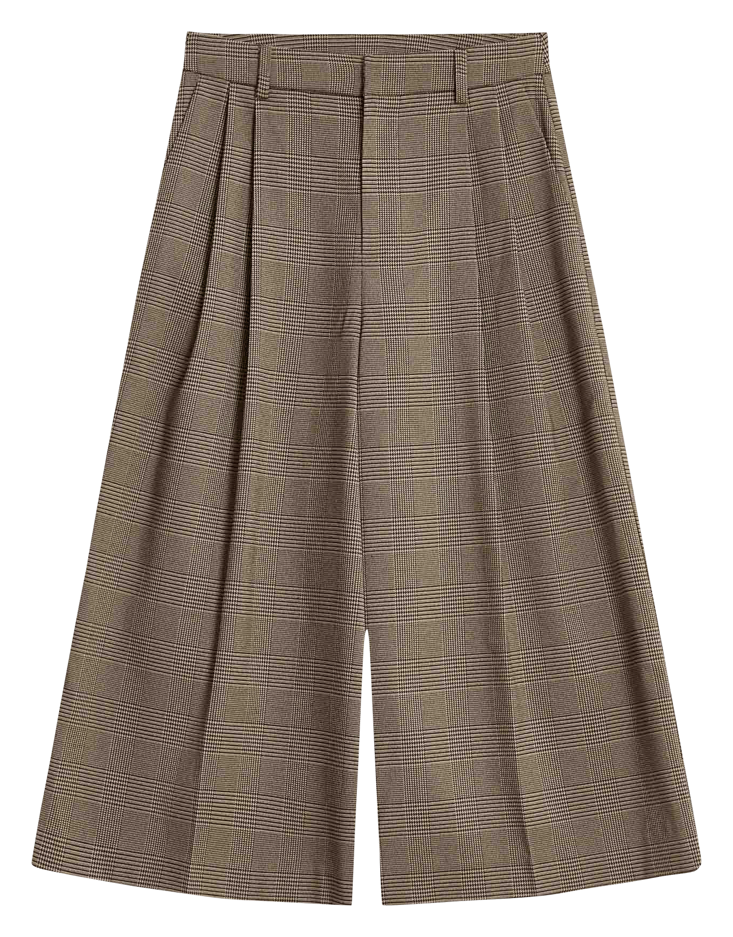 Prince of Wales Check Wide Leg Capri Pants GRACE ET MILA Beige