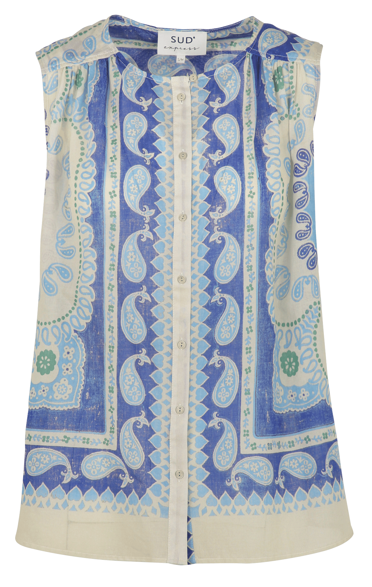 Chemise droite col rond en coton imprimé SUD EXPRESS Bleu