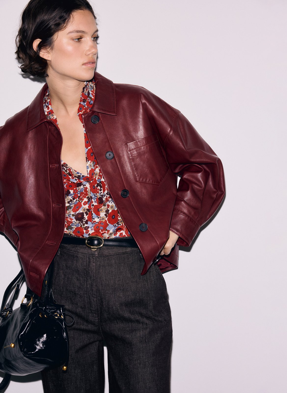 Straight leather jacket with classic collar GERARD DAREL Red