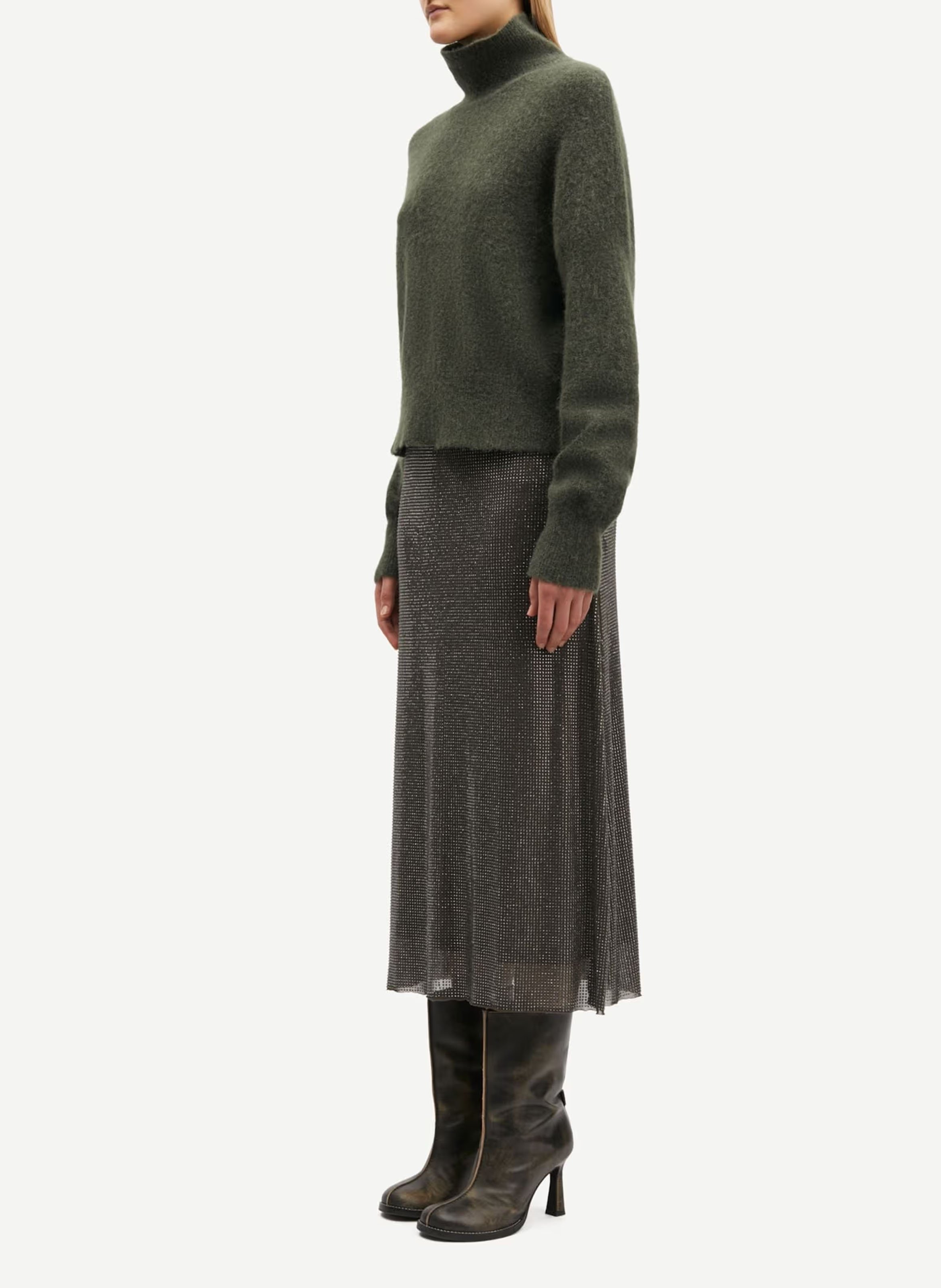 High-neck alpaca- and merino wool-blend sweater SAMSOE SAMSOE Khaki