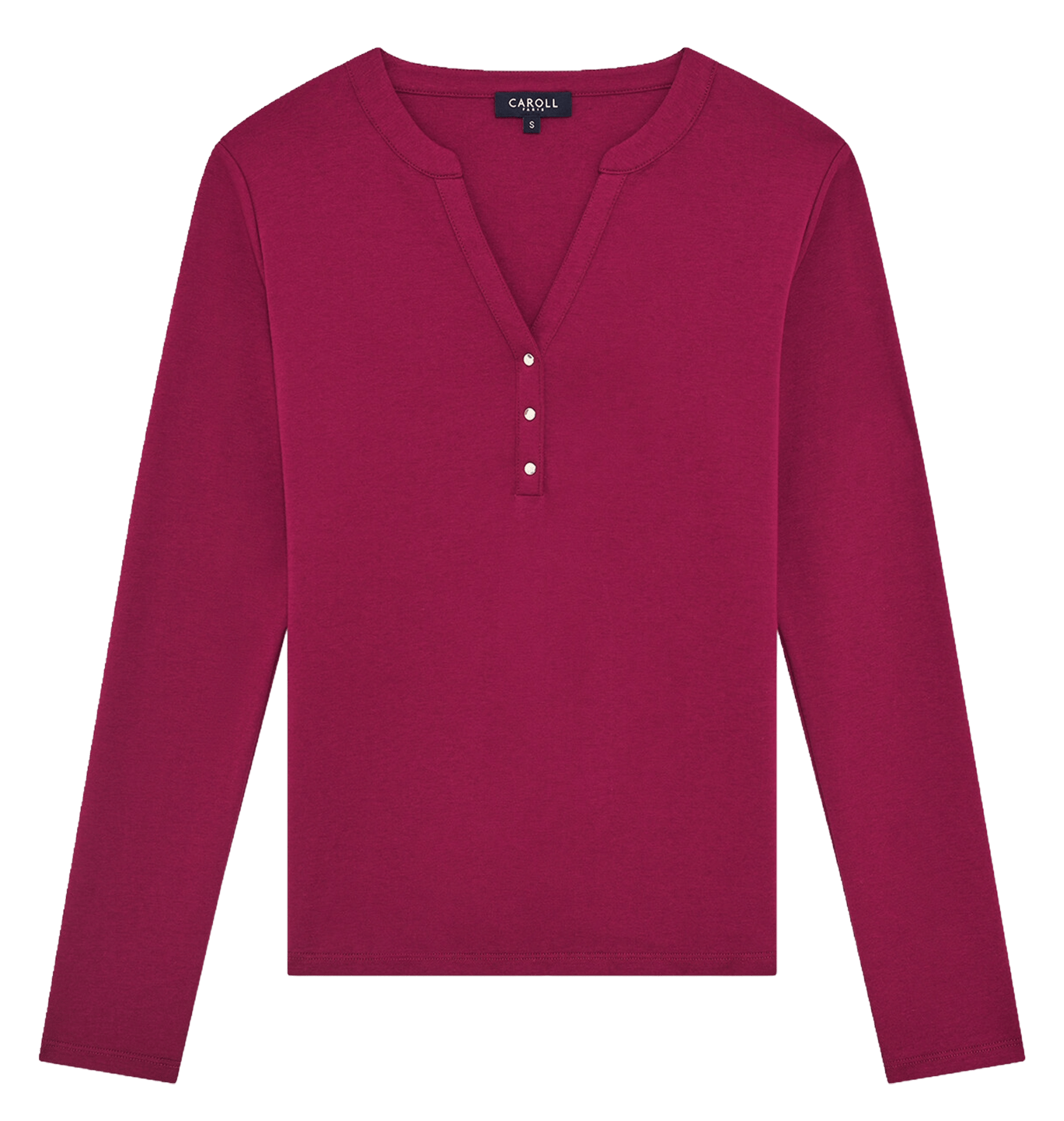 T-shirt met rechte tuniek kraag in effen kleur CAROLL Violet