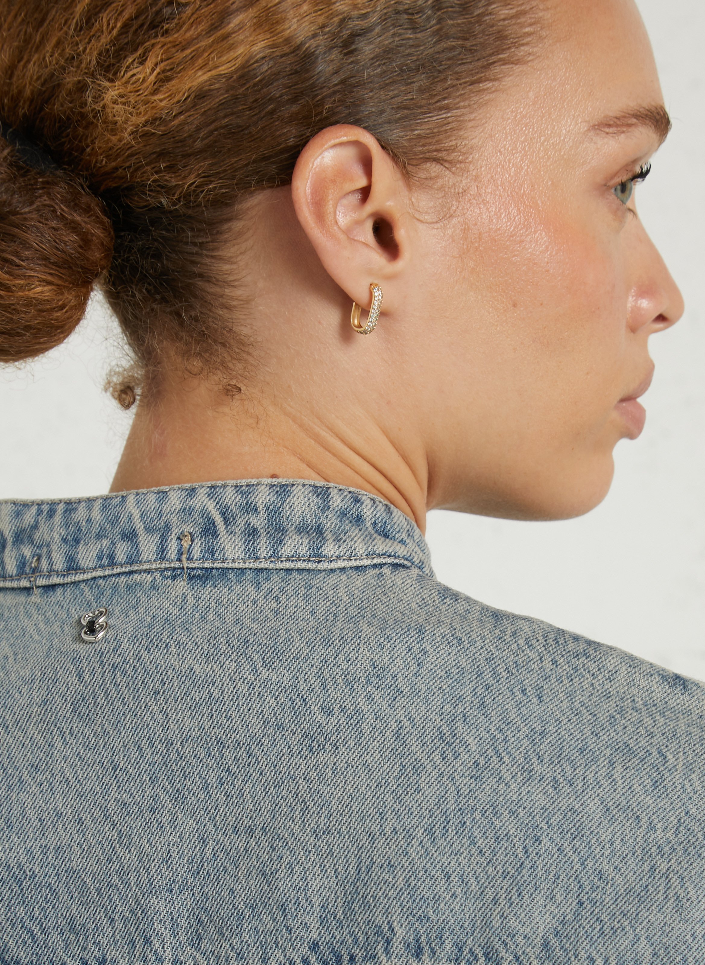 Denimjacke mit Mao-Kragen aus Baumwollmischung PLEASE Blau