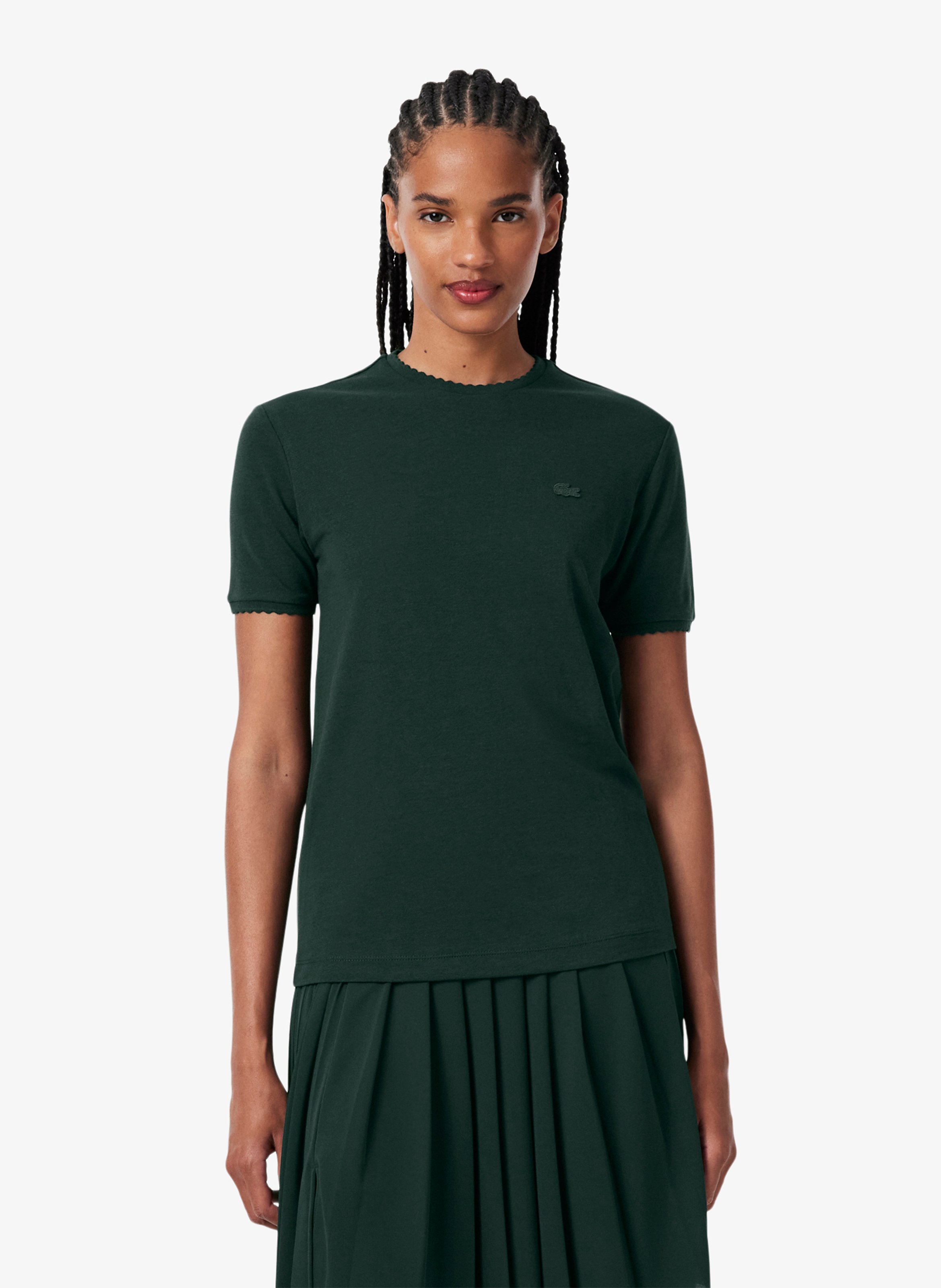 Gerader T-Shirt mit Rundhalsausschnitt und Wellenkante aus Baumwollmischung LACOSTE