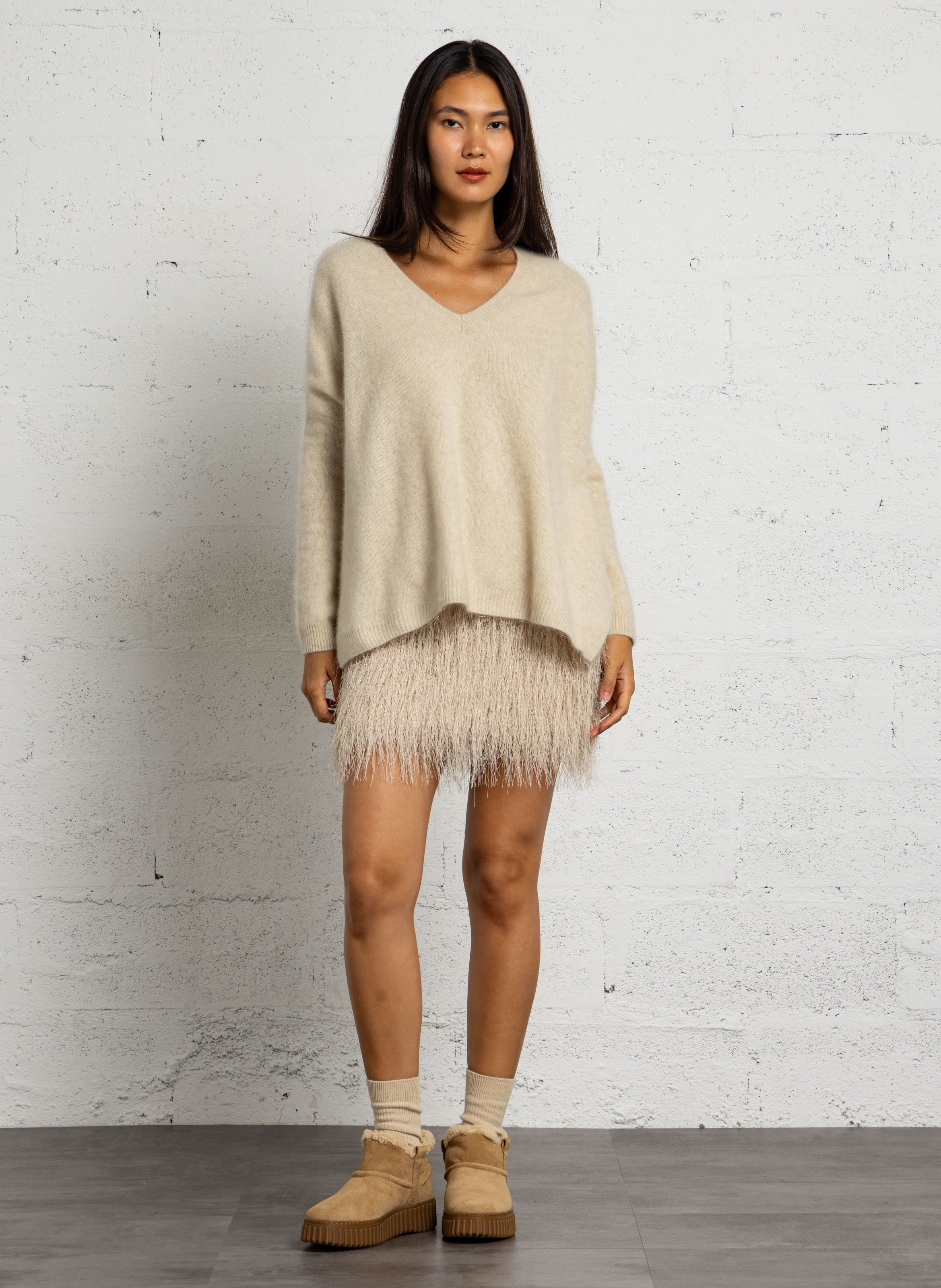 V-neck wool sweater BELLA JONES Beige
