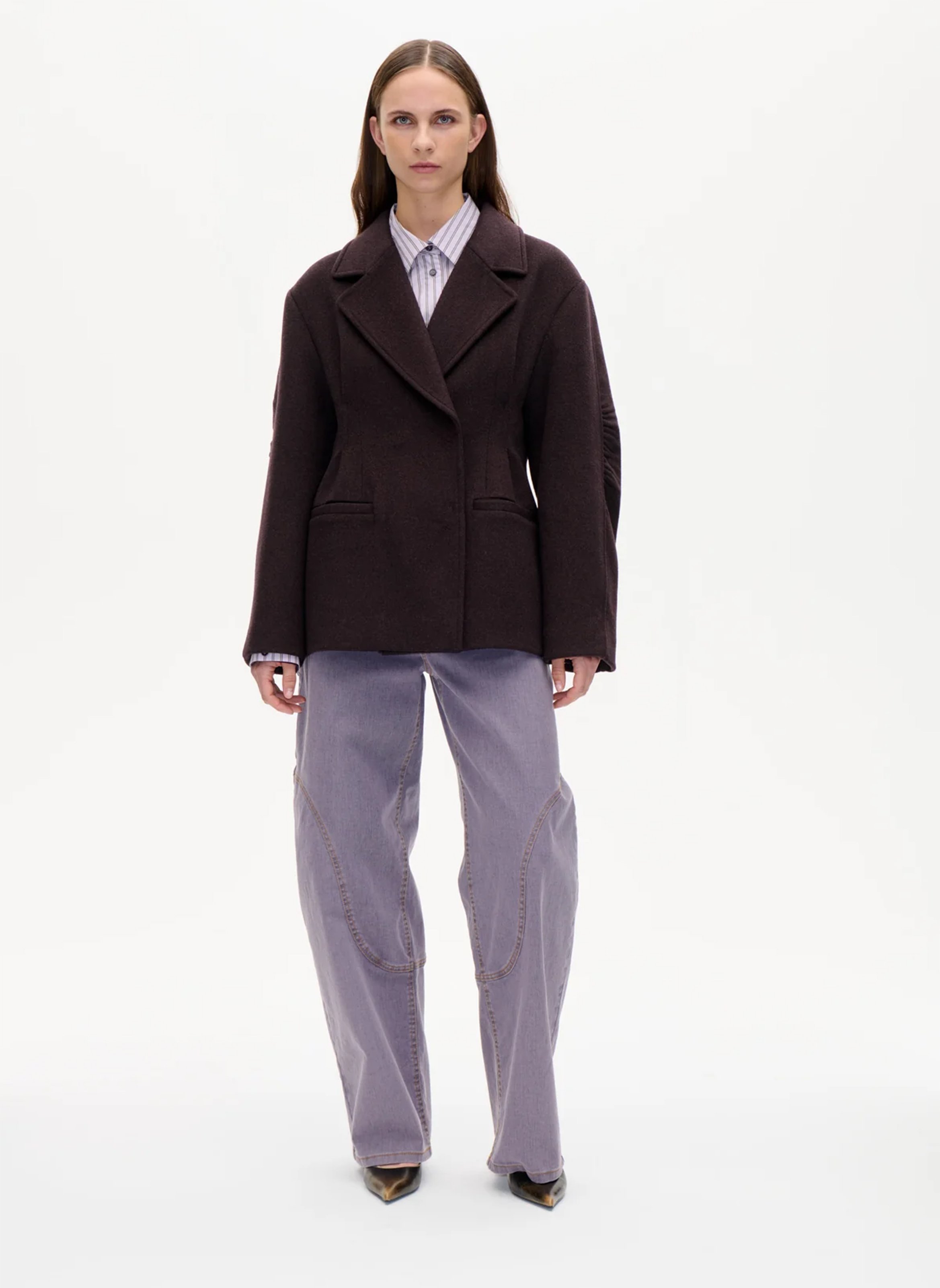 Fitted plain wool blend blazer BAUM UND PFERDGARTEN Brown