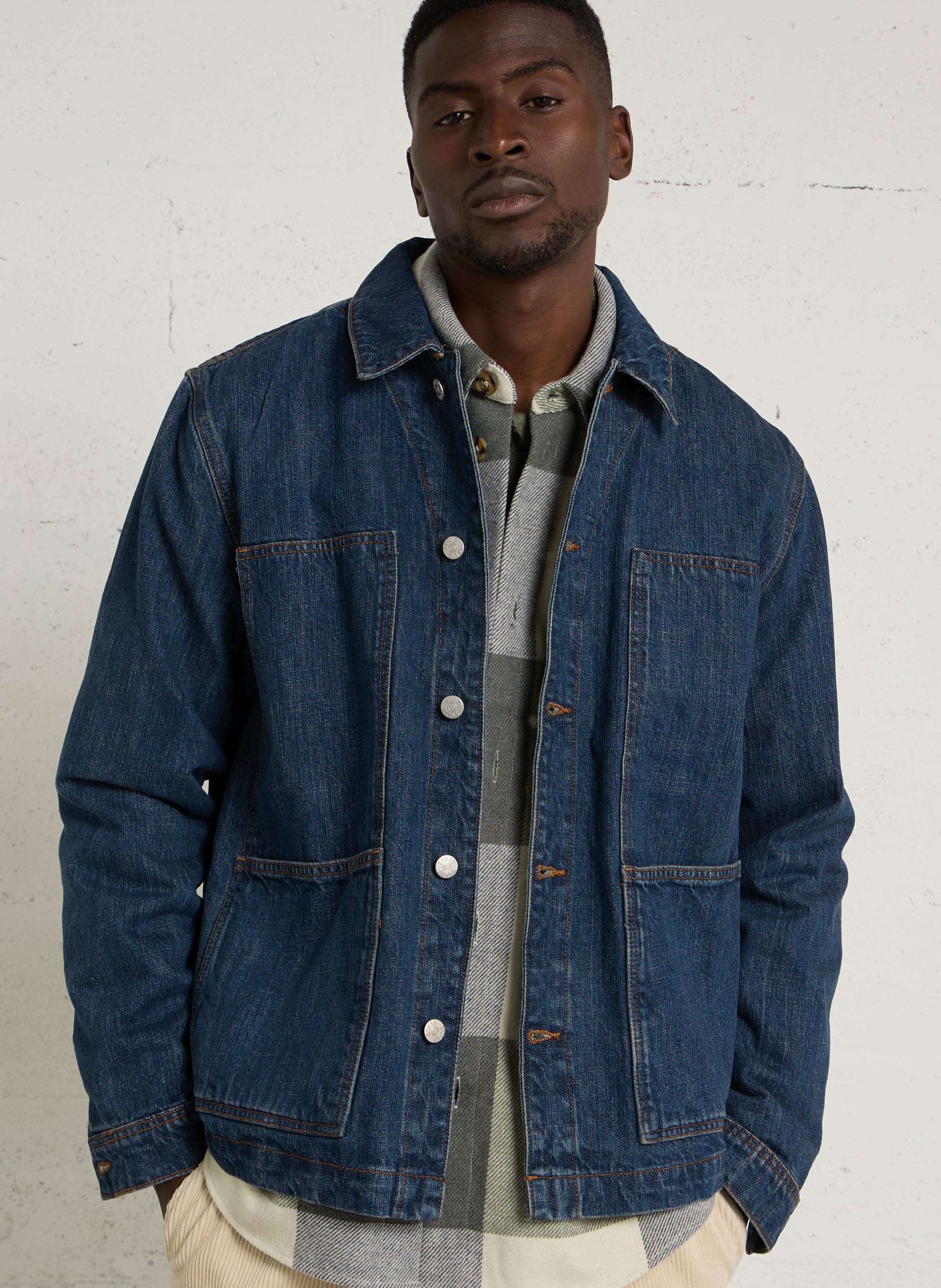 Veste en jean en coton droite SOLID Bleu