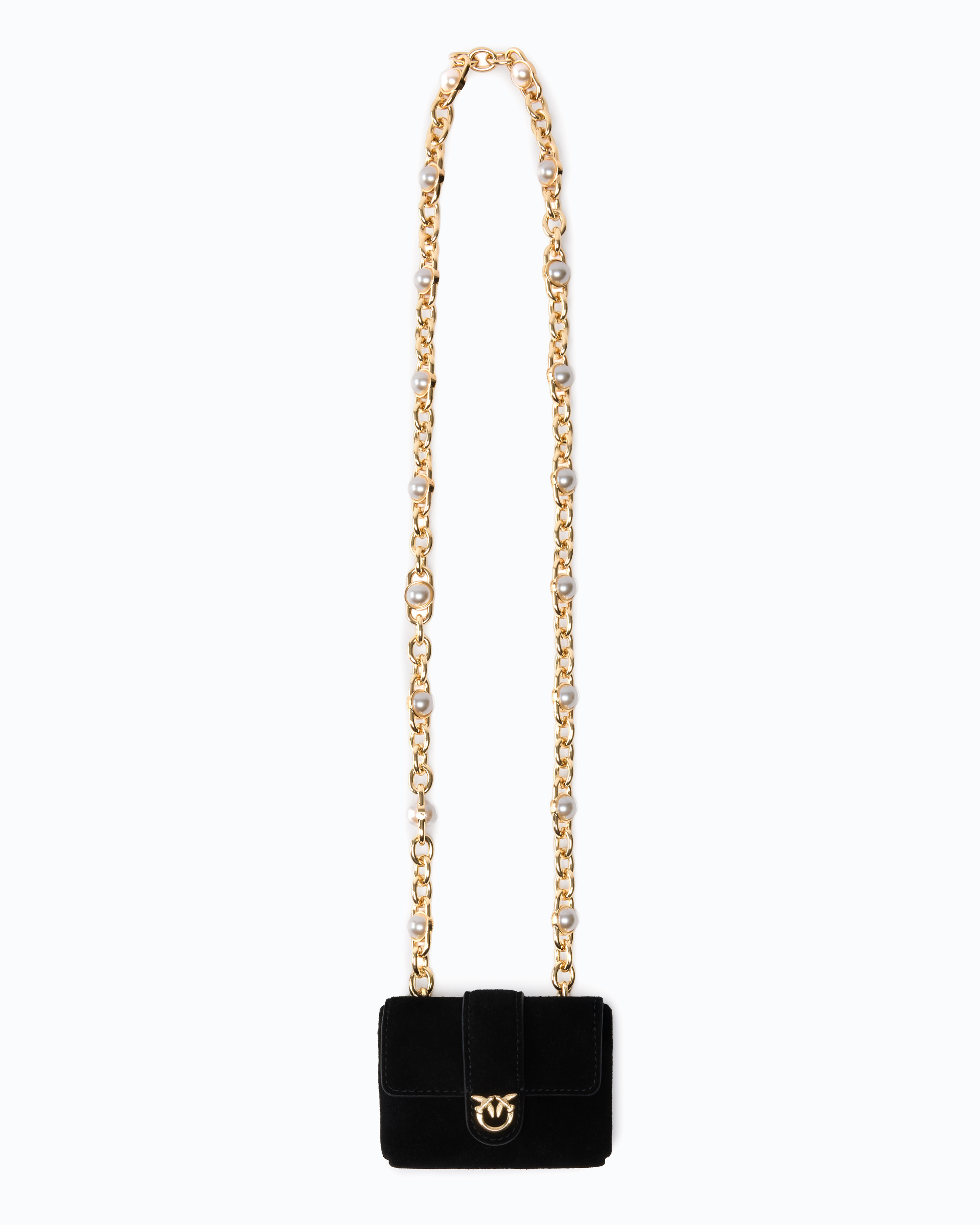 Suede pocket necklace cardholder with jewellery-style shoulder strap PINKO Multicolored