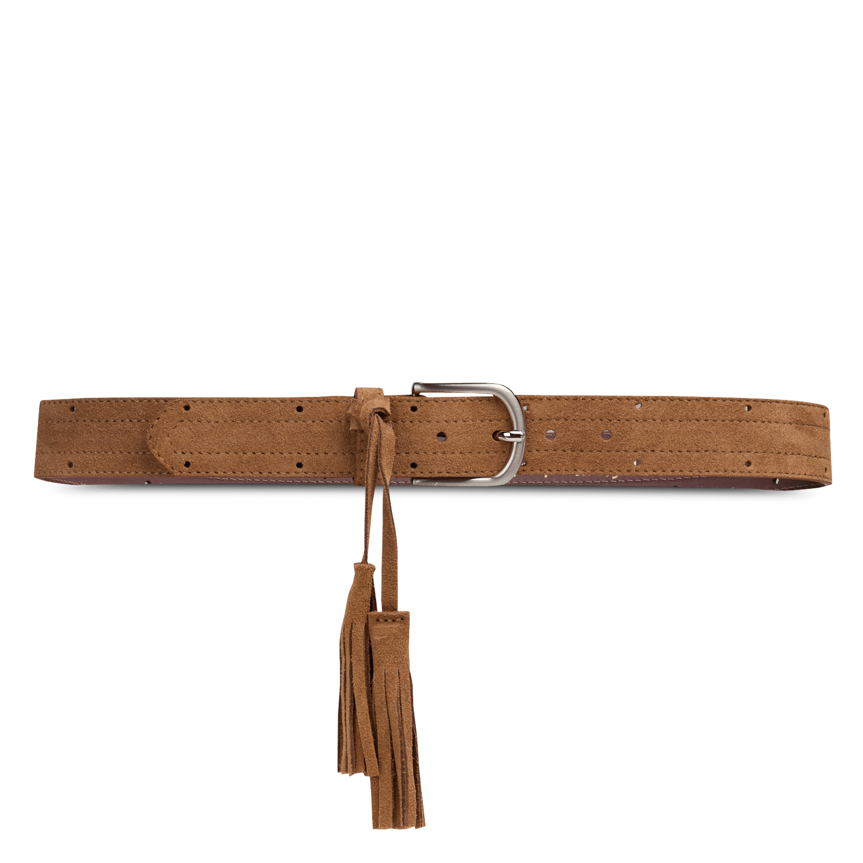 Ceinture en cuir velours avec pompons LA FEE MARABOUTEE Marron