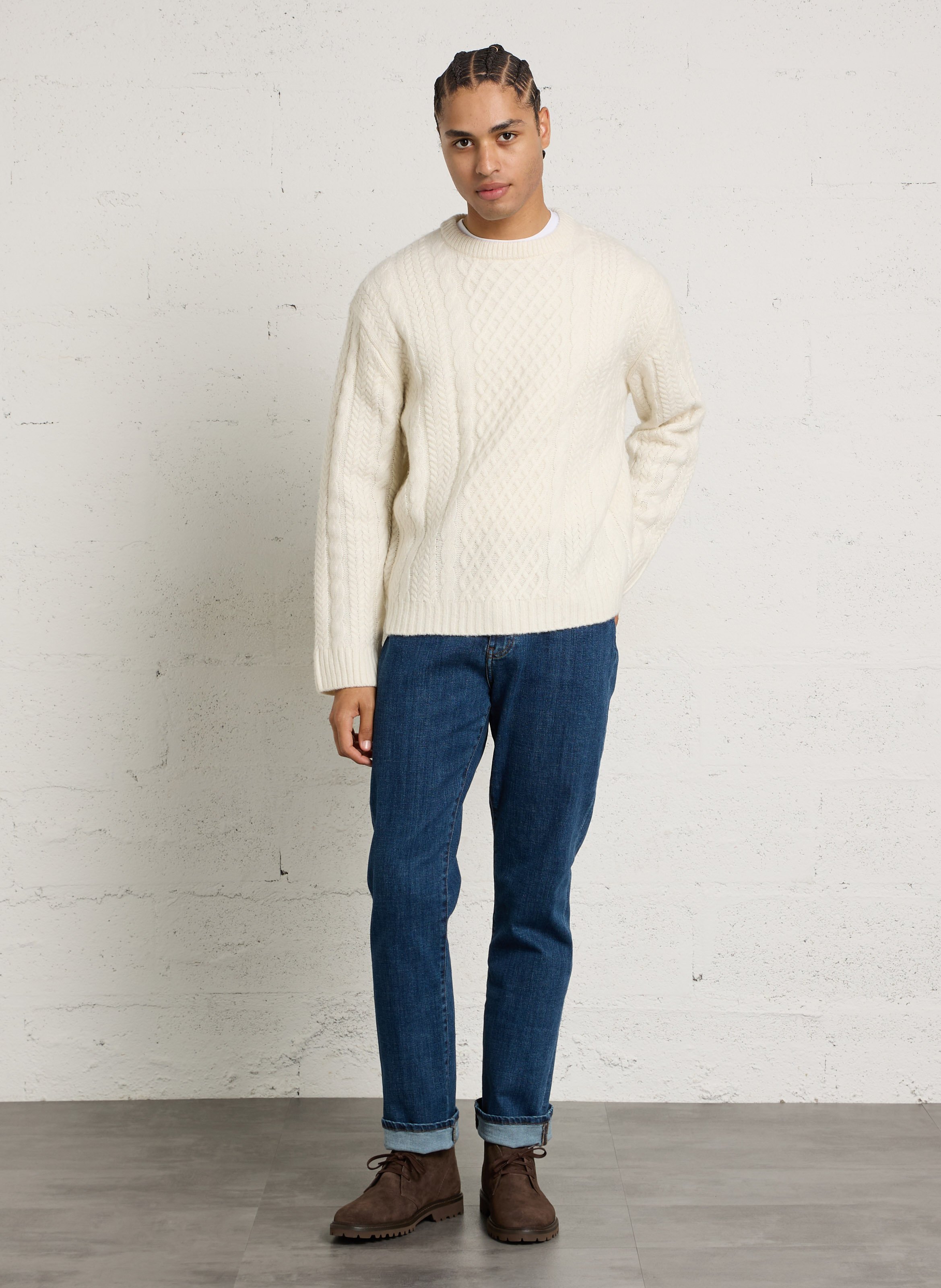 Pull droit à col rond en laine mélangée IKKS Blanc