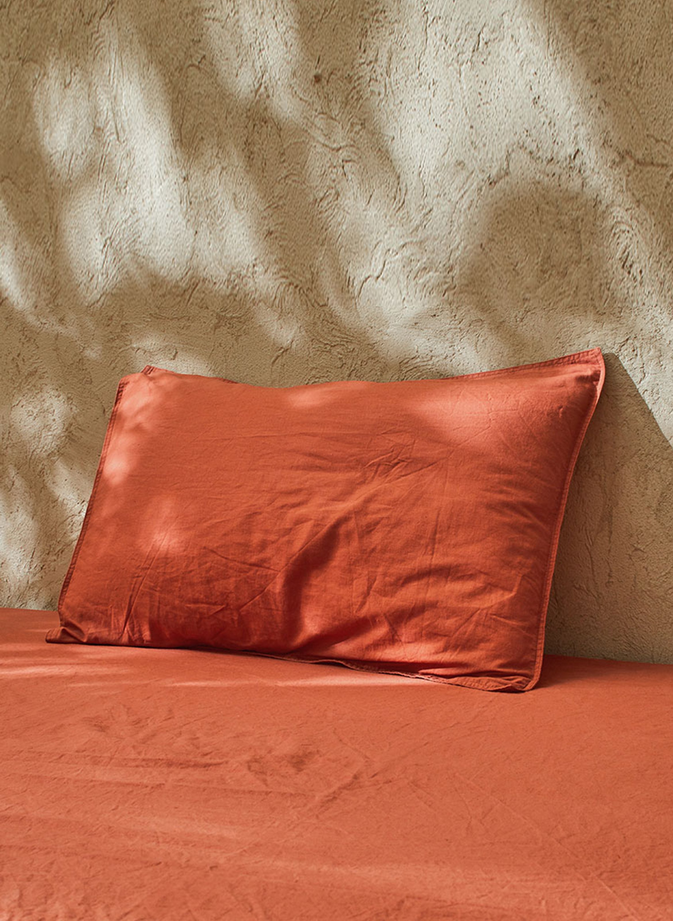 Taie d'oreiller en lin et coton biologique  DORAN SOU Orange