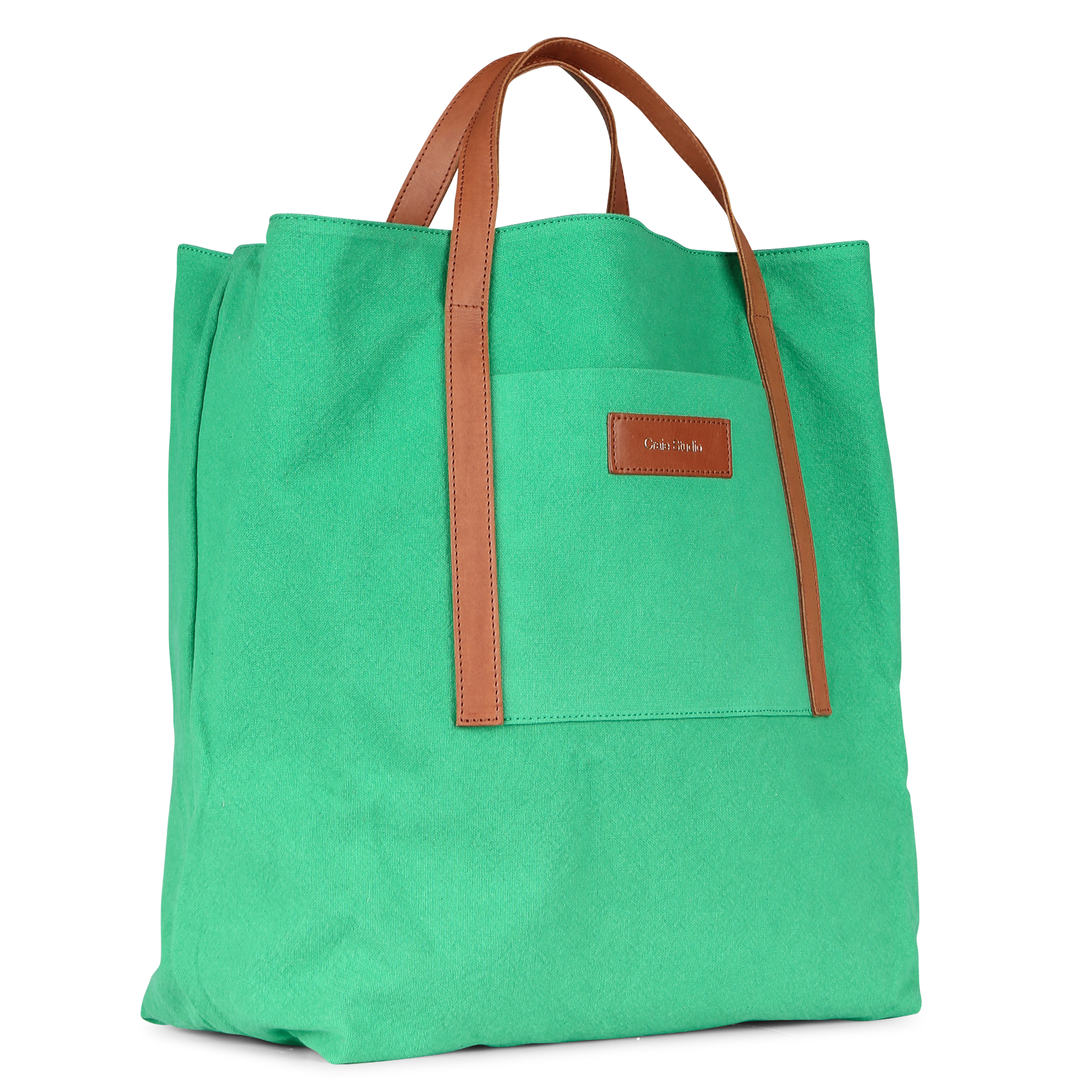 Leather and organic cotton Bi-material effect tote bag CRAIE STUDIO Green