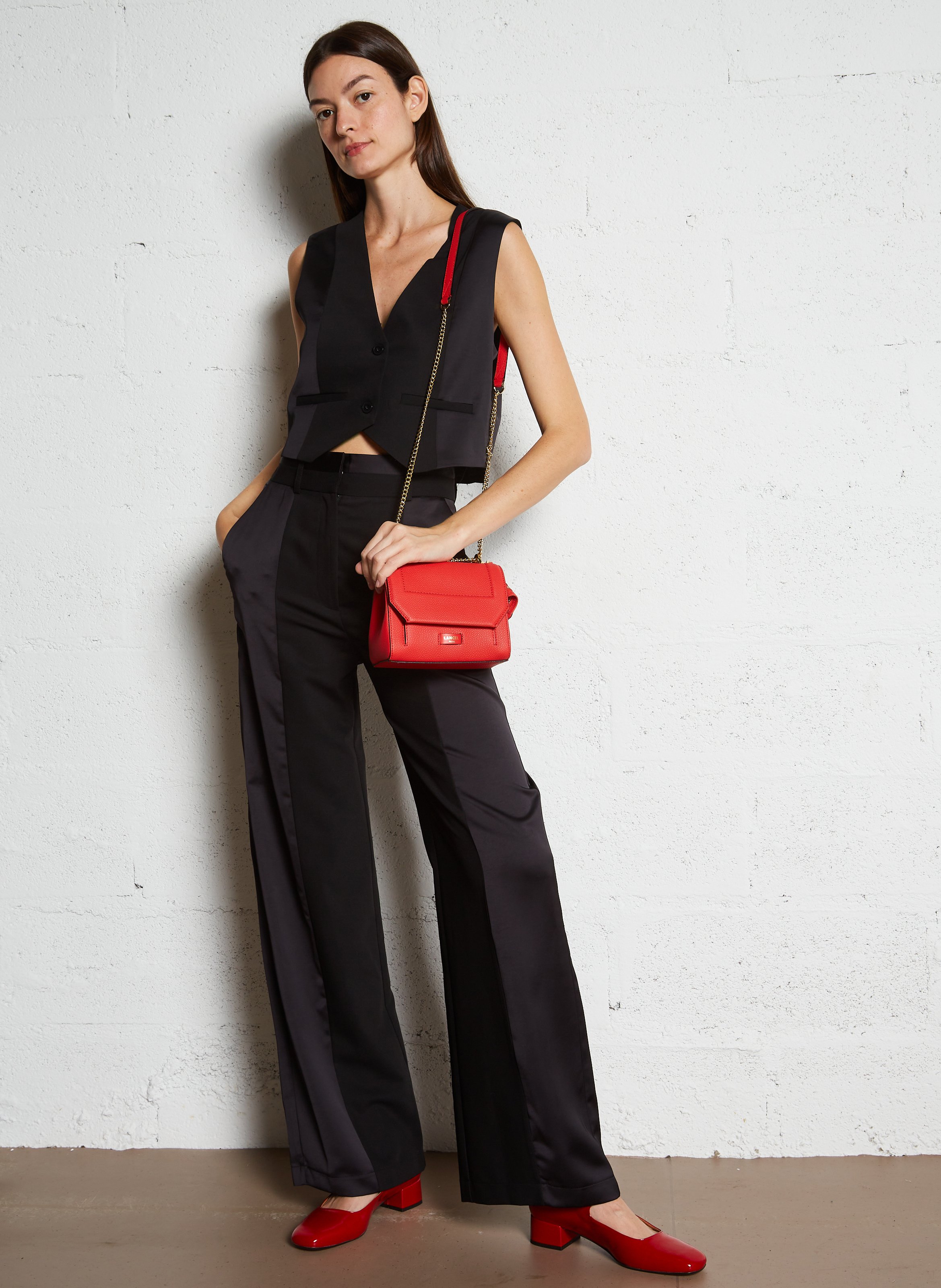 Sac à rabat petit modèle en cuir grainé LANCEL Rouge