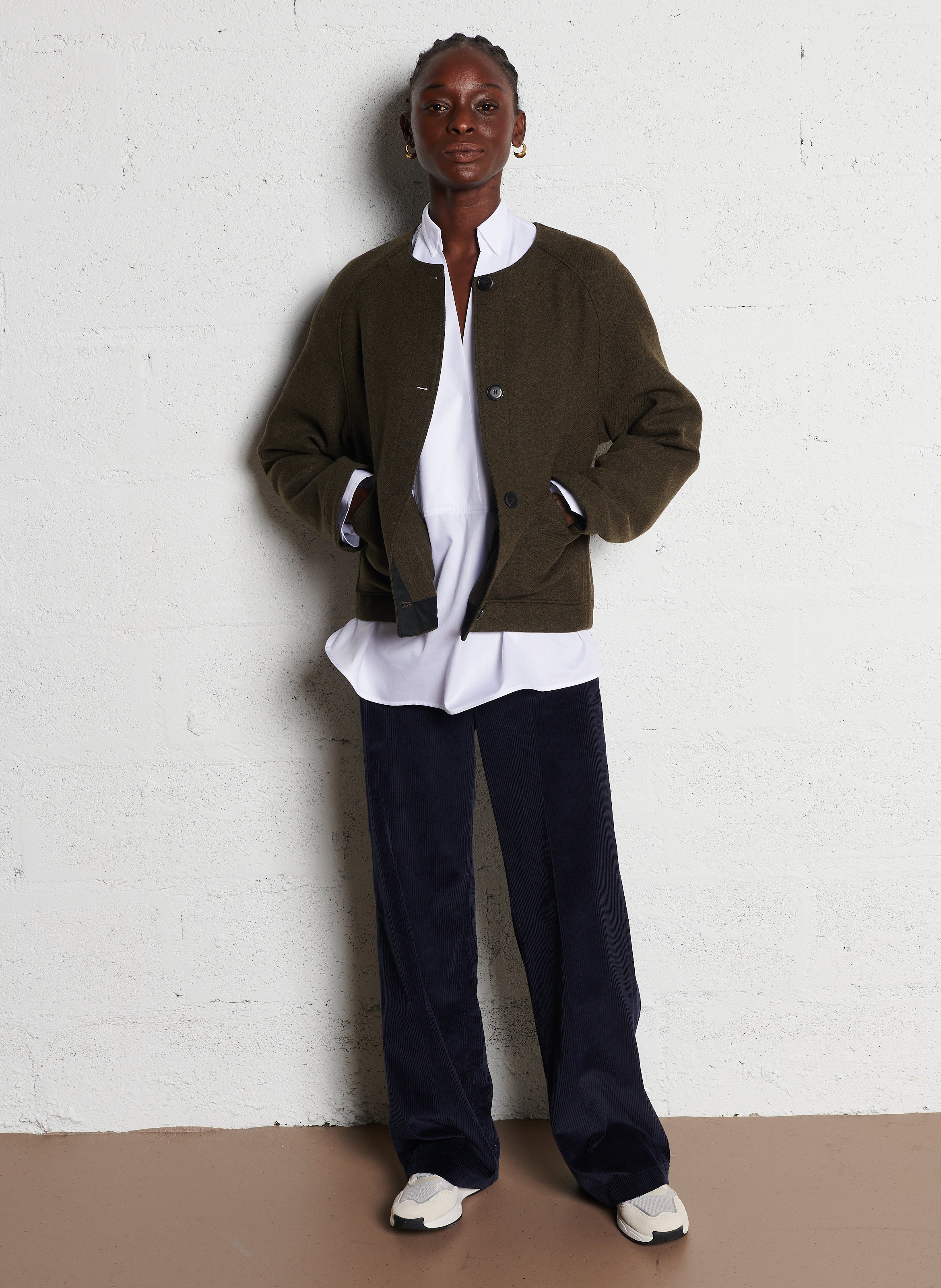 Pantalon droit en velours de coton POMANDERE Bleu