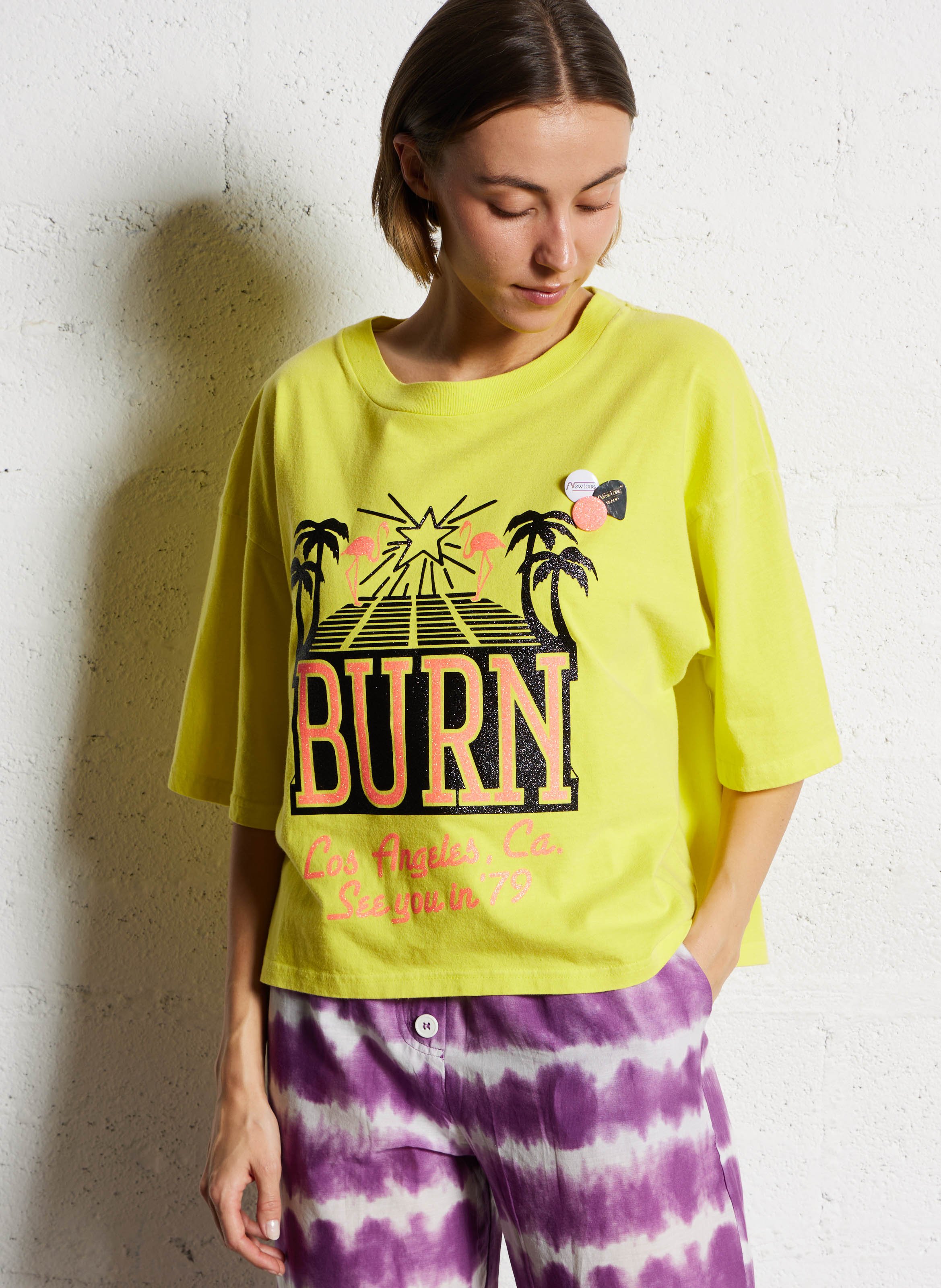 Oversized cotton screen-printed t-shirt NEWTONE Yellow