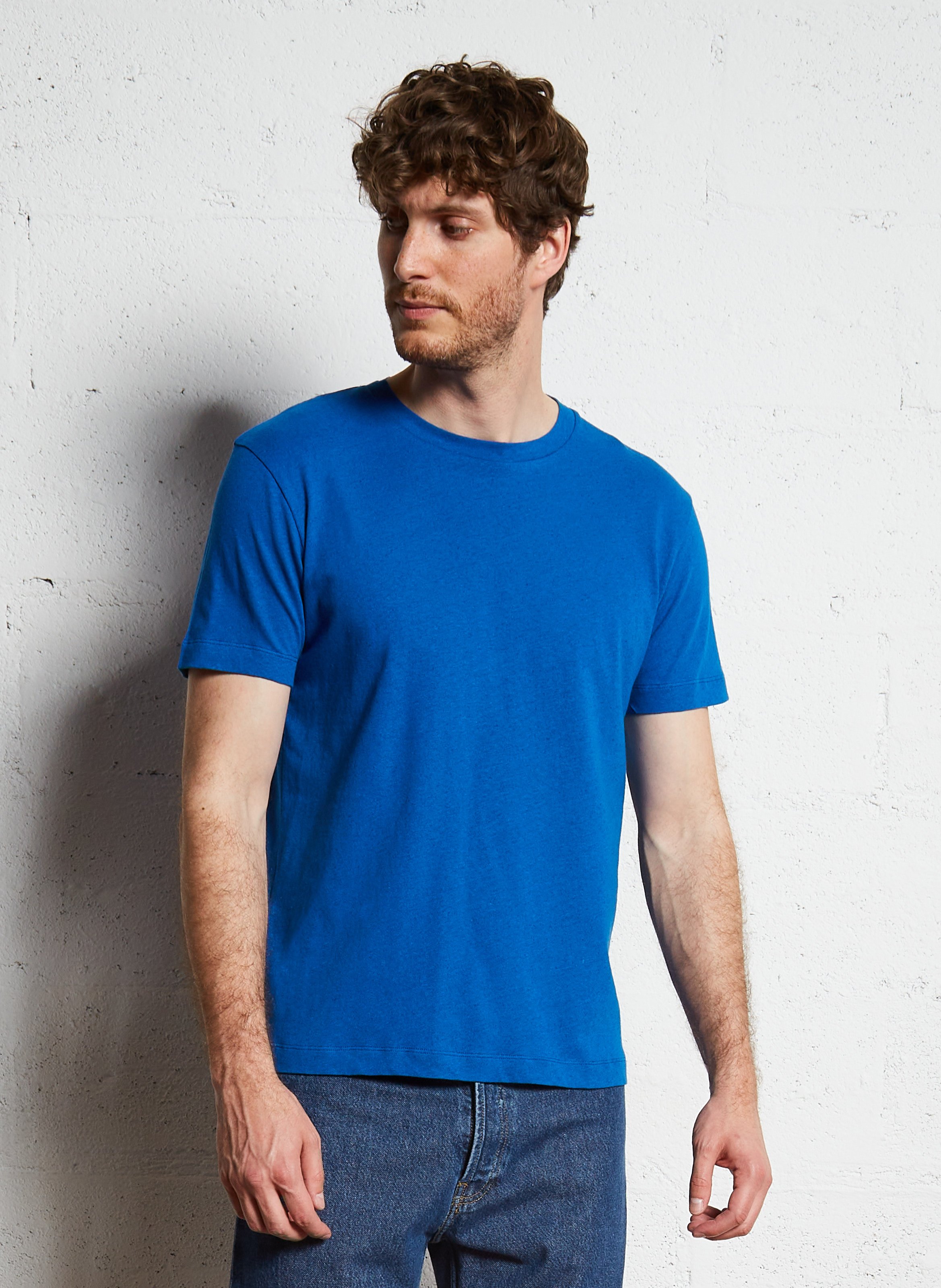 Basic cotton-mix T-shirt AU PRINTEMPS PARIS Blue