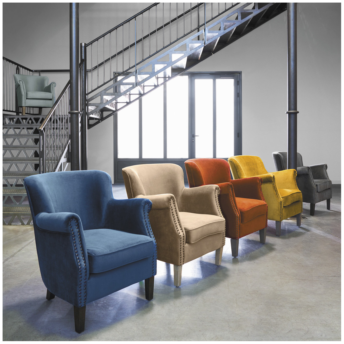 Beige velvet armchair BLANC D'IVOIRE Beige