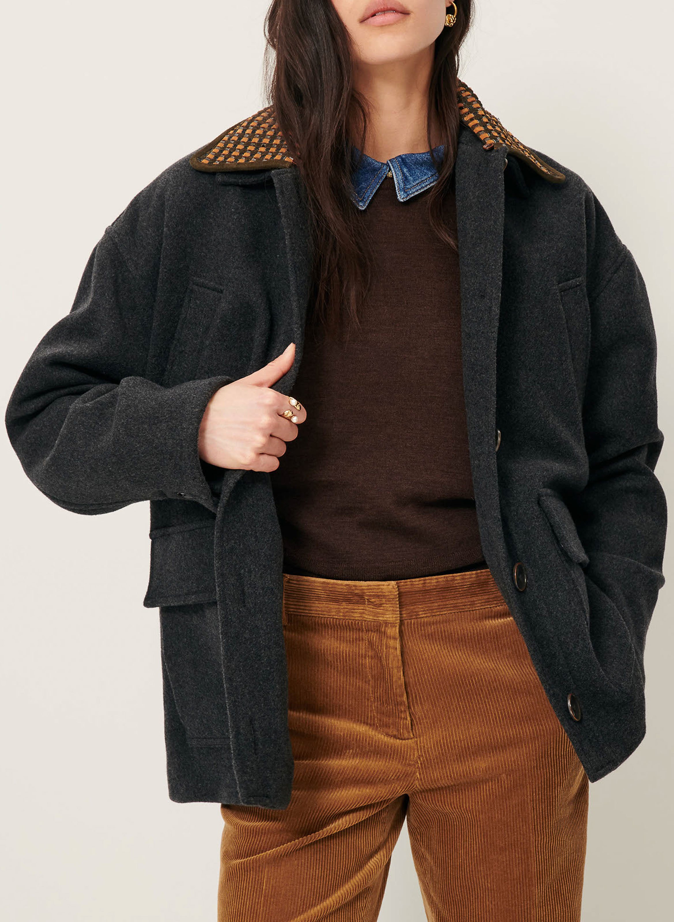 Straight wool-blend coat with classic collar SESSUN Grey