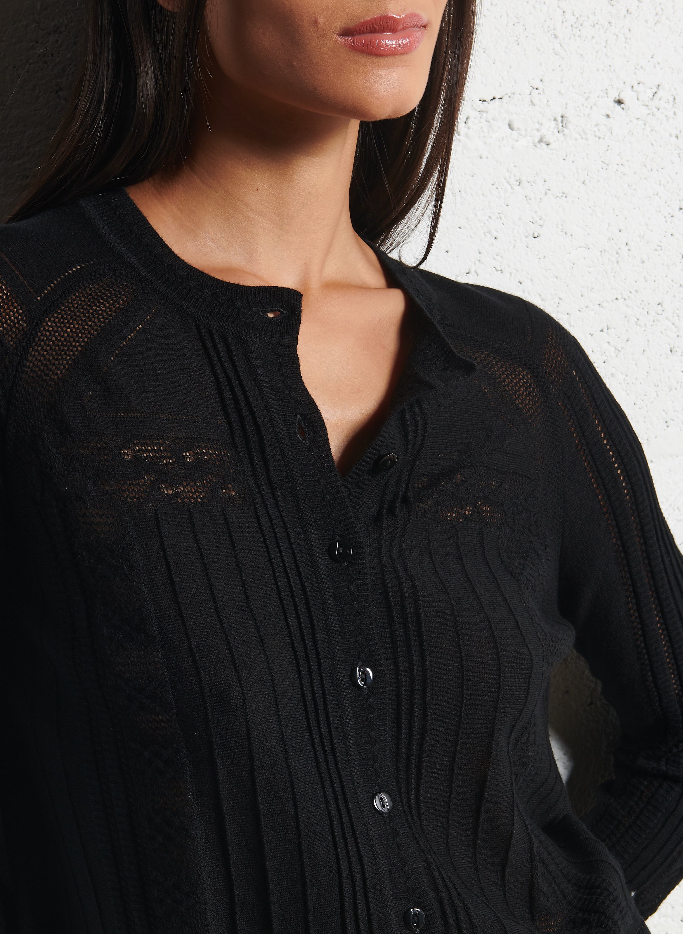 Gilet col rond en laine mélangée BA&SH Noir