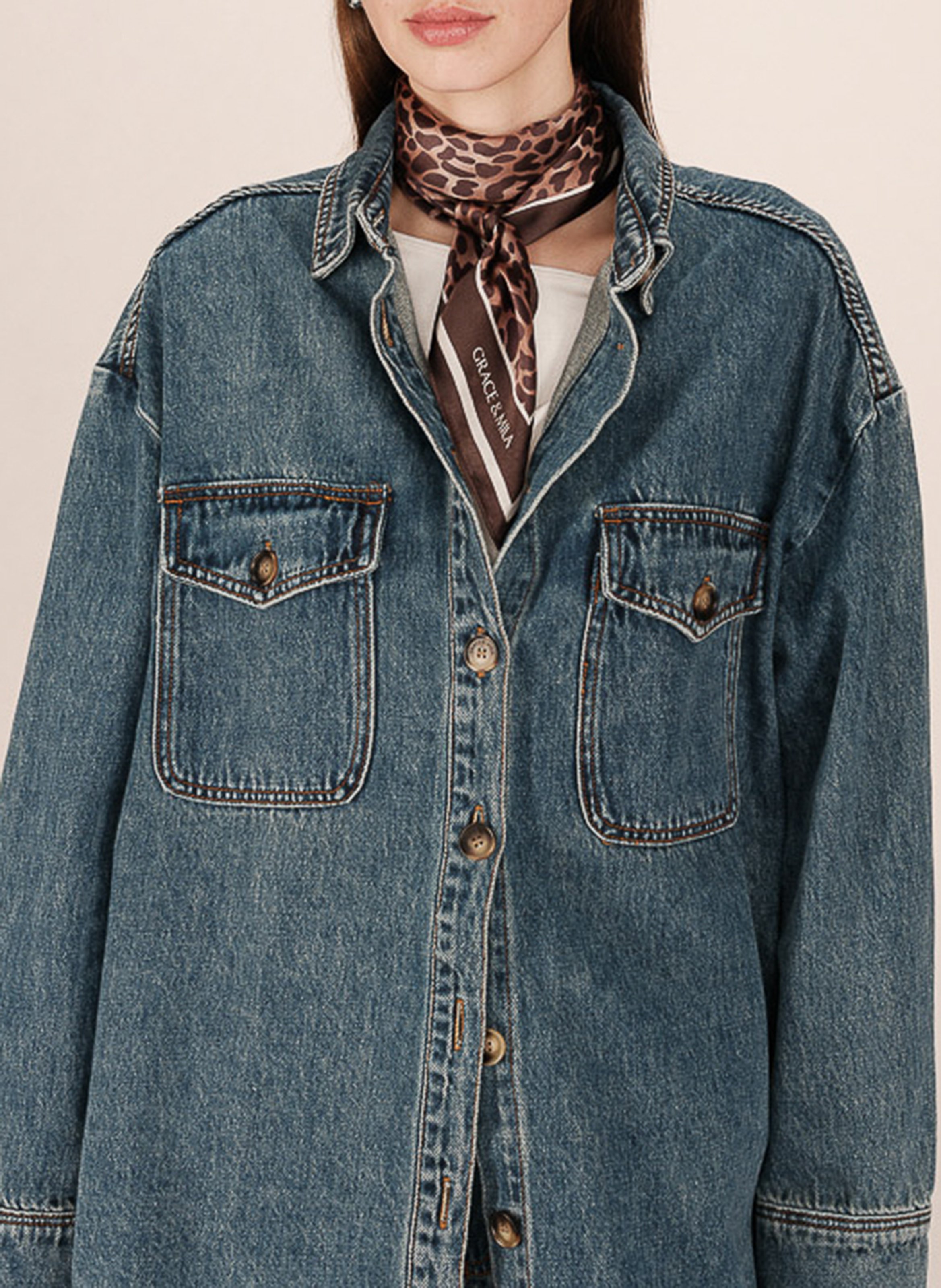 Leopard silk square scarf GRACE ET MILA Brown