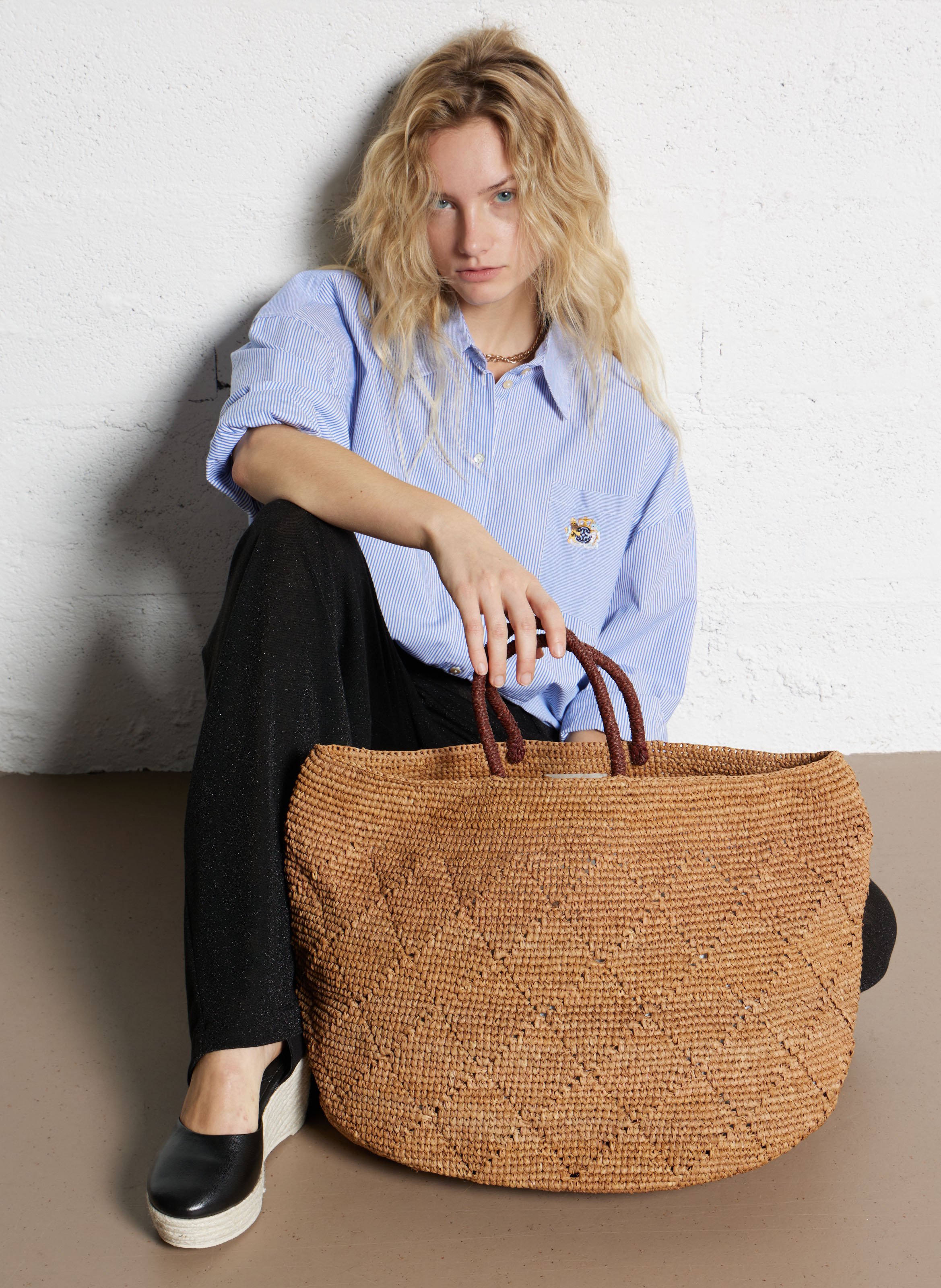 Raffia tote bag CAMALYA Brown