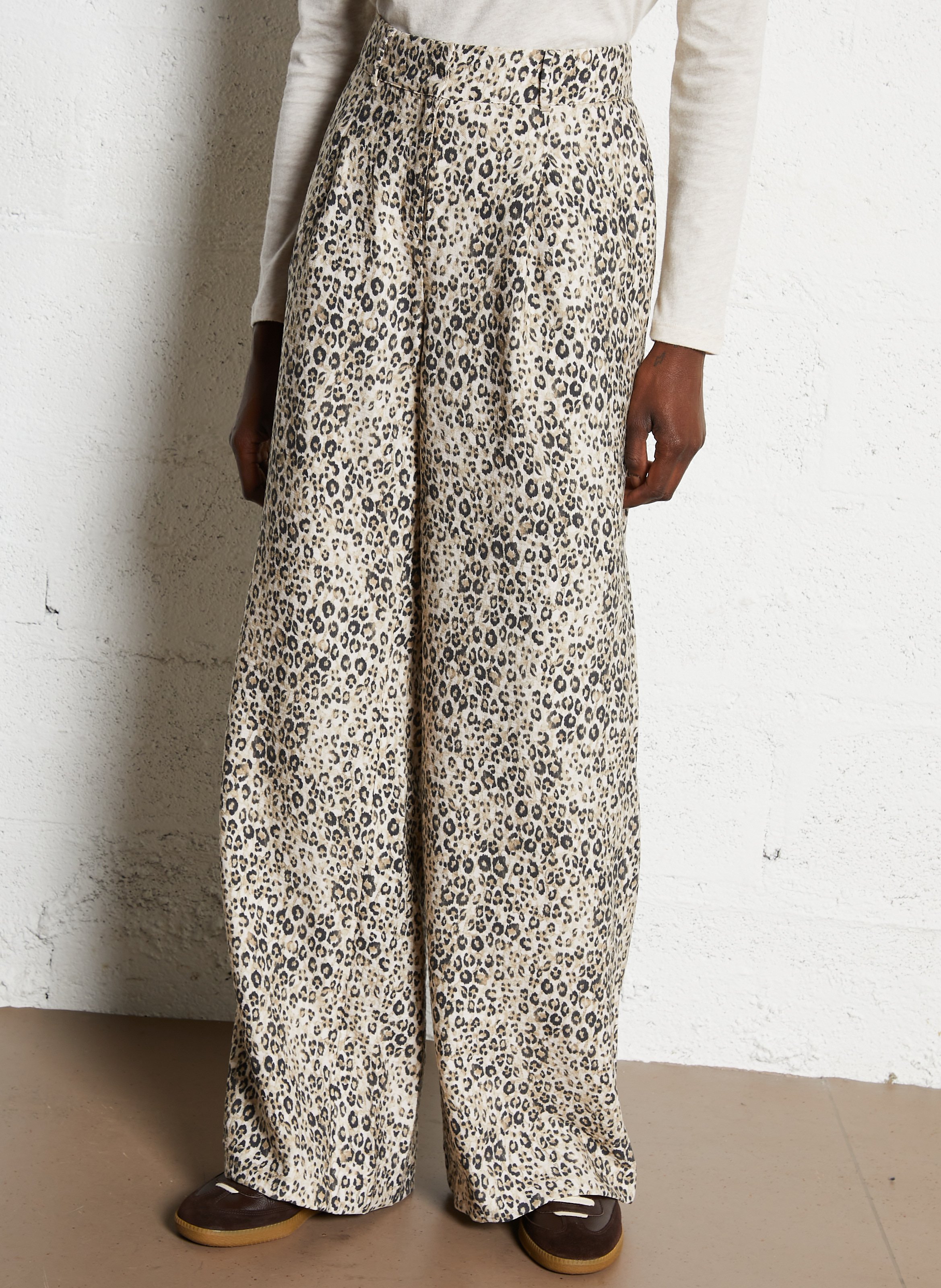 PANTALON LARGE FLUIDE LéOPARD TAUPE CLAIR MAISON 123 - FEMME | Place des Tendances