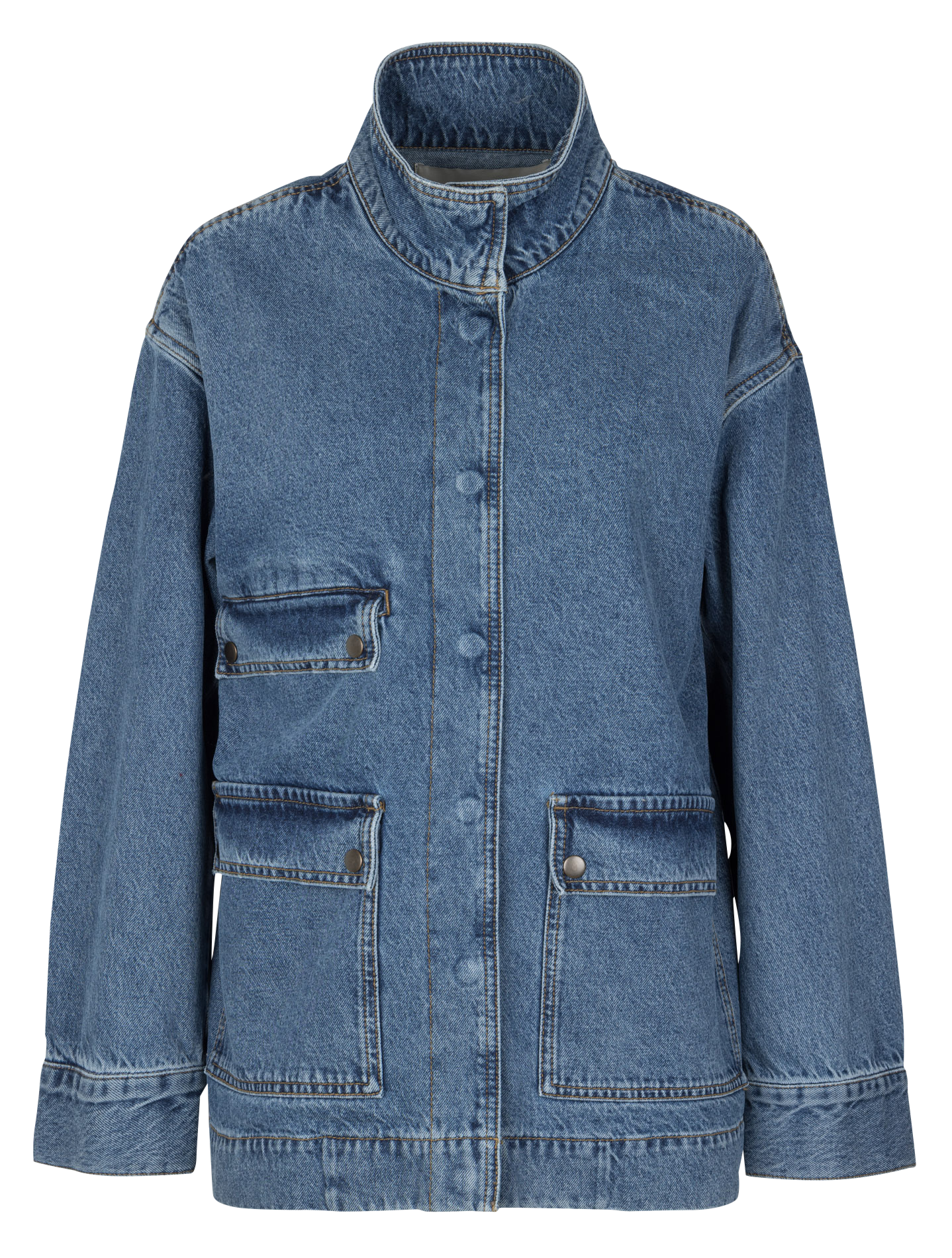 Cotton denim high-neck jacket BELLEPIECE Blue