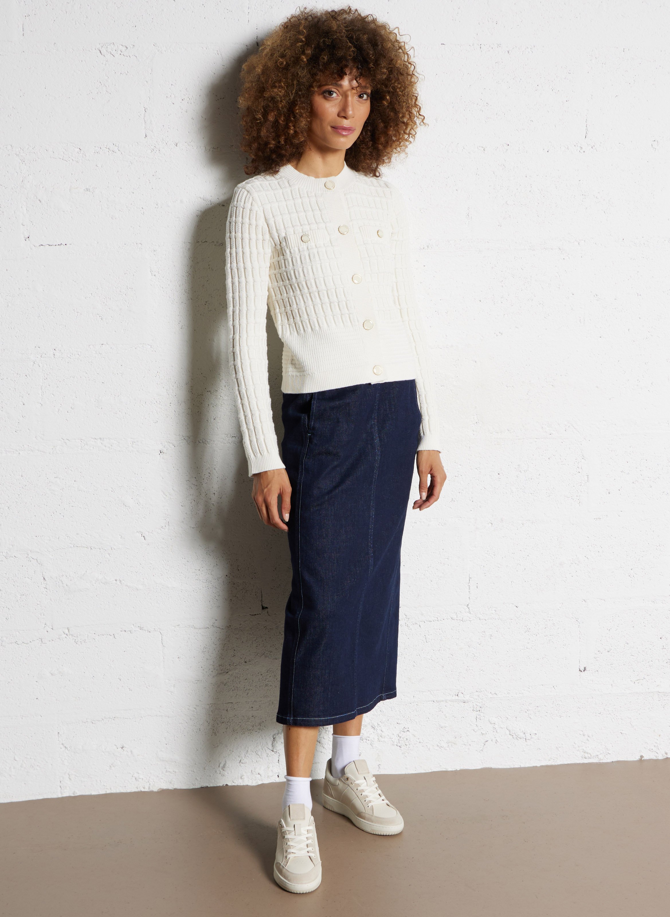 Geribbelde cardigan met knopen FABIENNE CHAPOT Wit