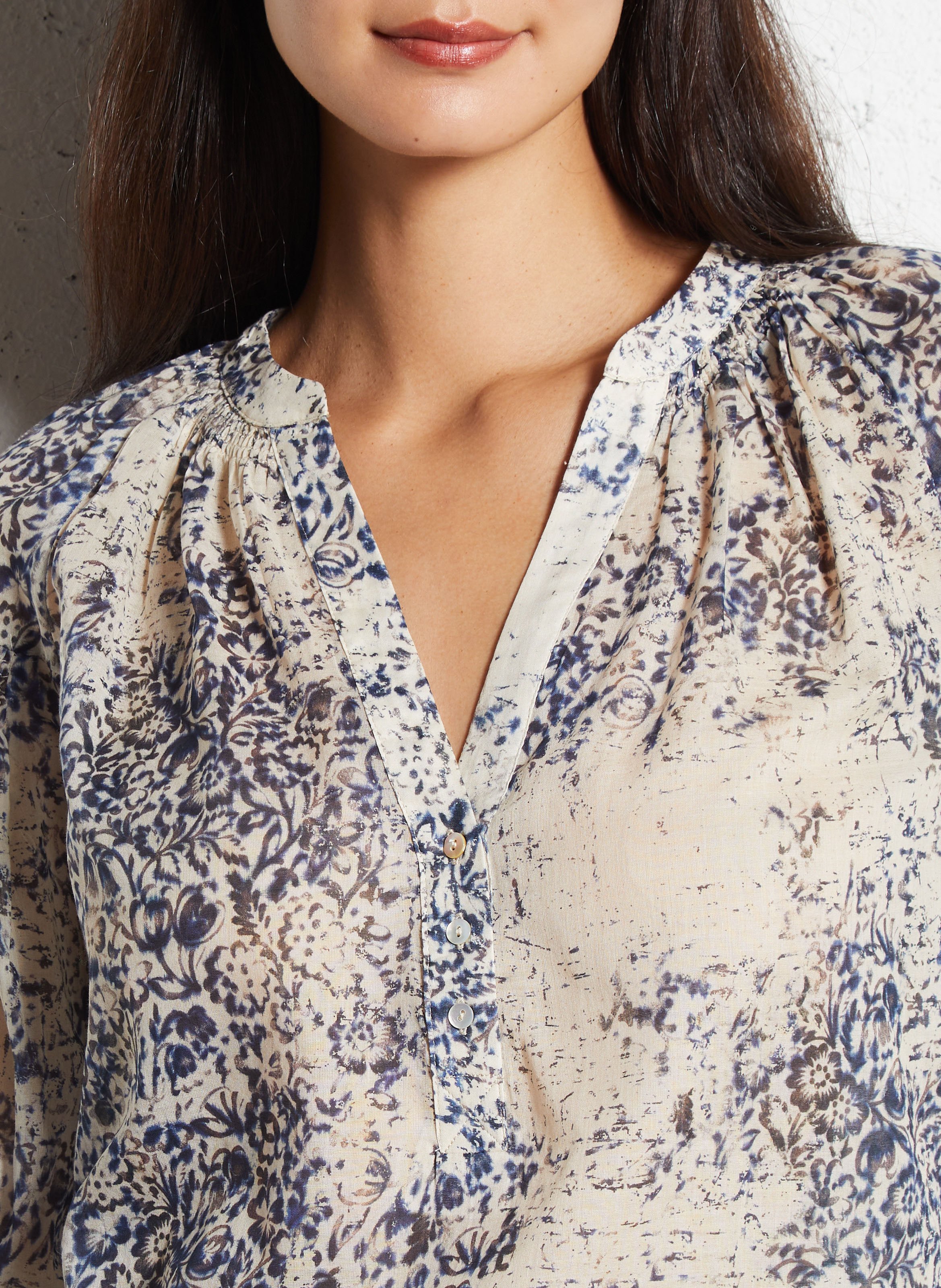 Blouse droite en coton imprimé MAISON 123 Bleu