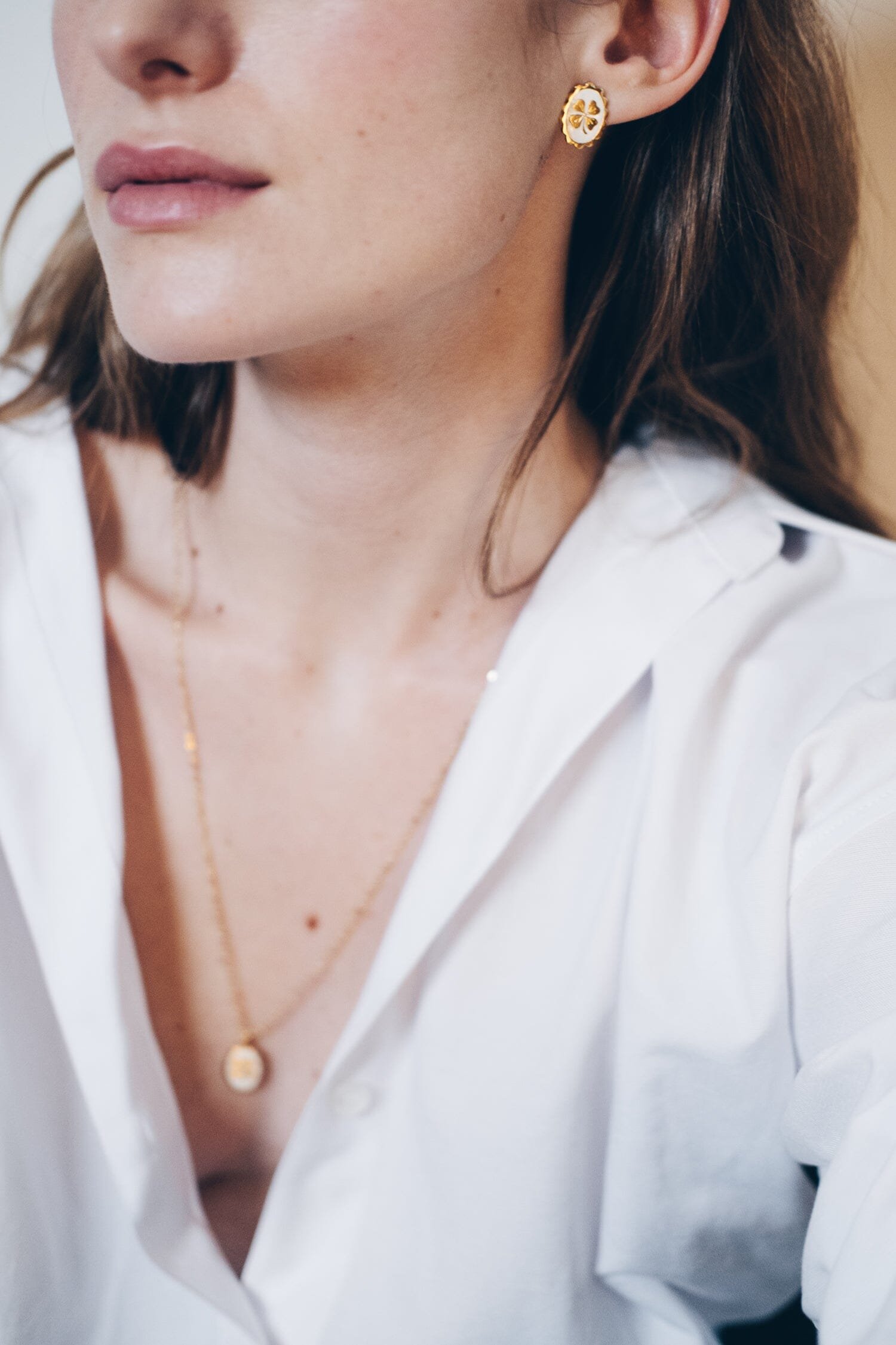 Clover gold-plated stud earrings MONSIEUR SIMONE White