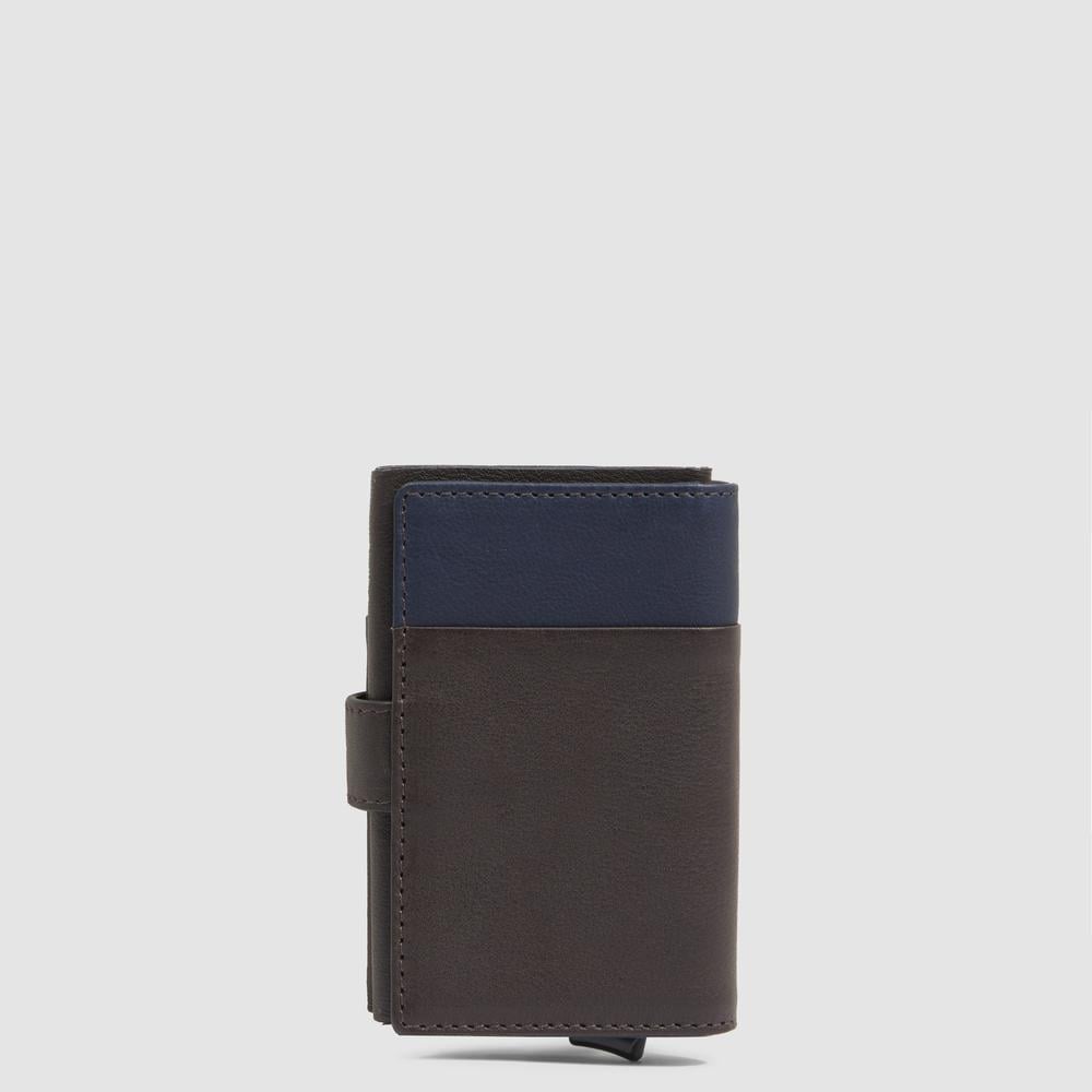 Automatic flap card holder in leather and metal with RFID protection PIQUADRO Blue