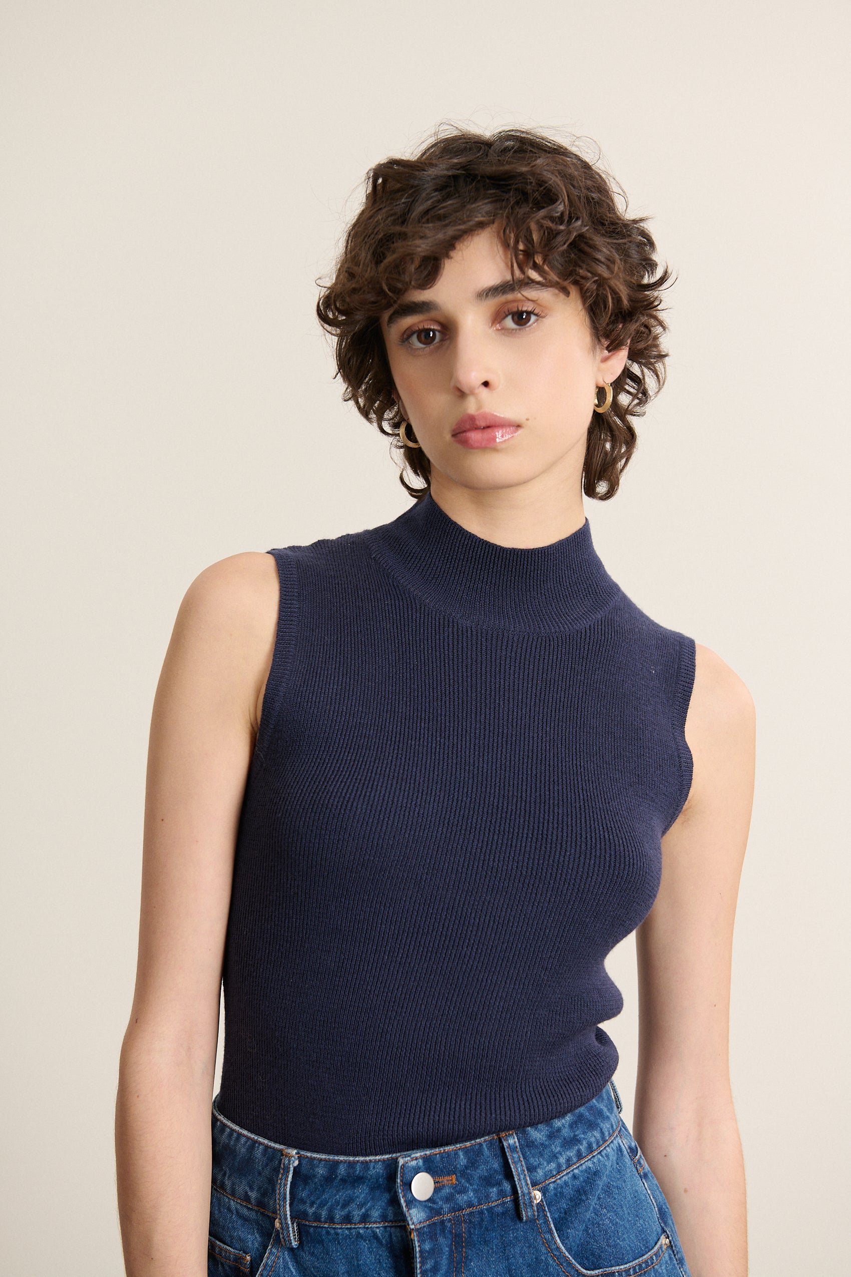 High neck sleeveless wool blend sweater GARANCE PARIS Blue