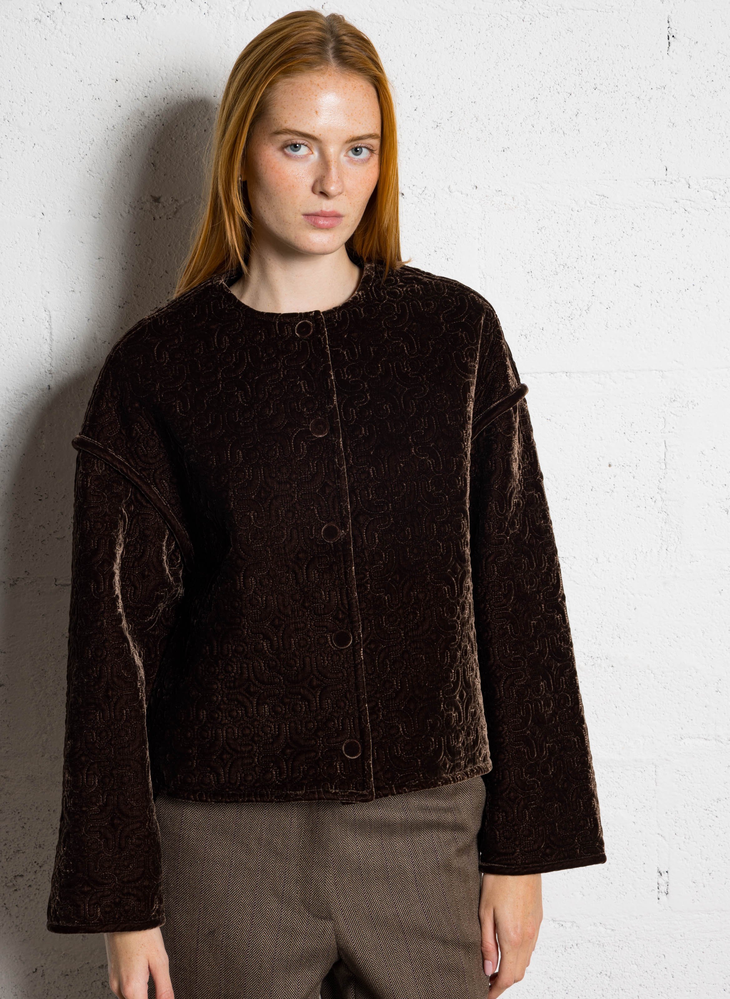 Veste col rond en velours matellasé MOMONI Marron