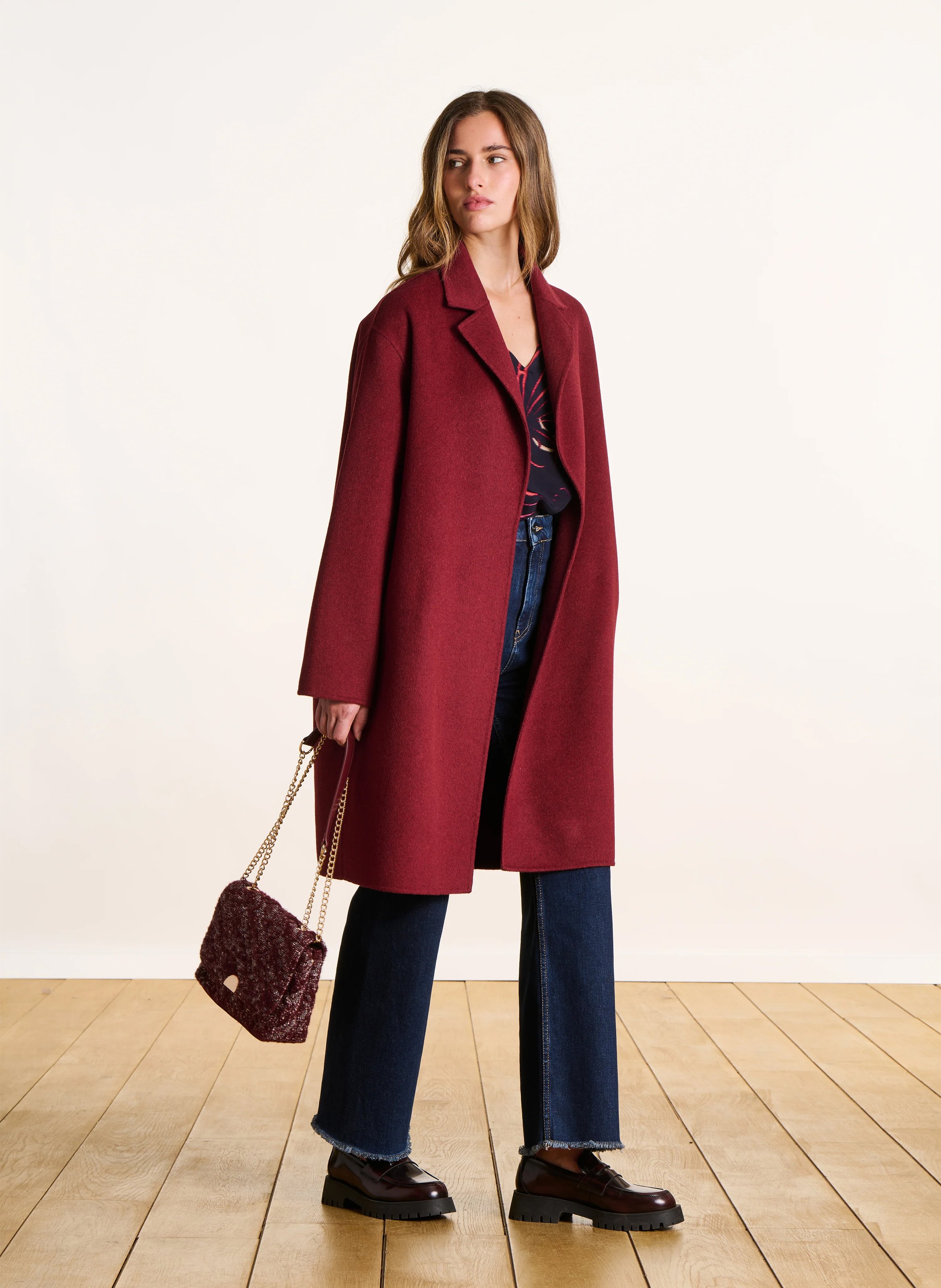 Effen, rechte, wollen jas met lange mouw LA FEE MARABOUTEE Bruin