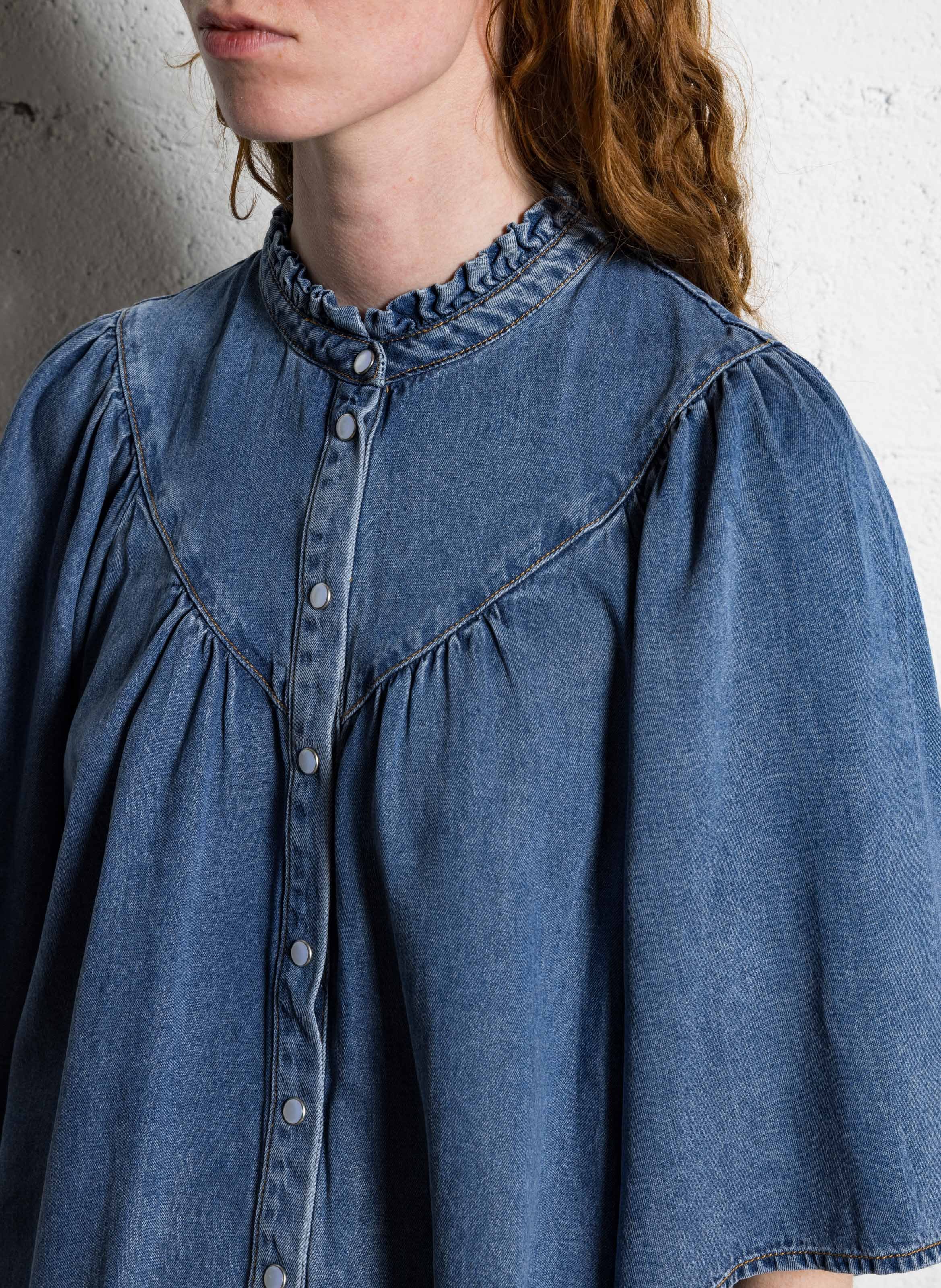 Chemise en jean ample col mao SUNCOO Bleu