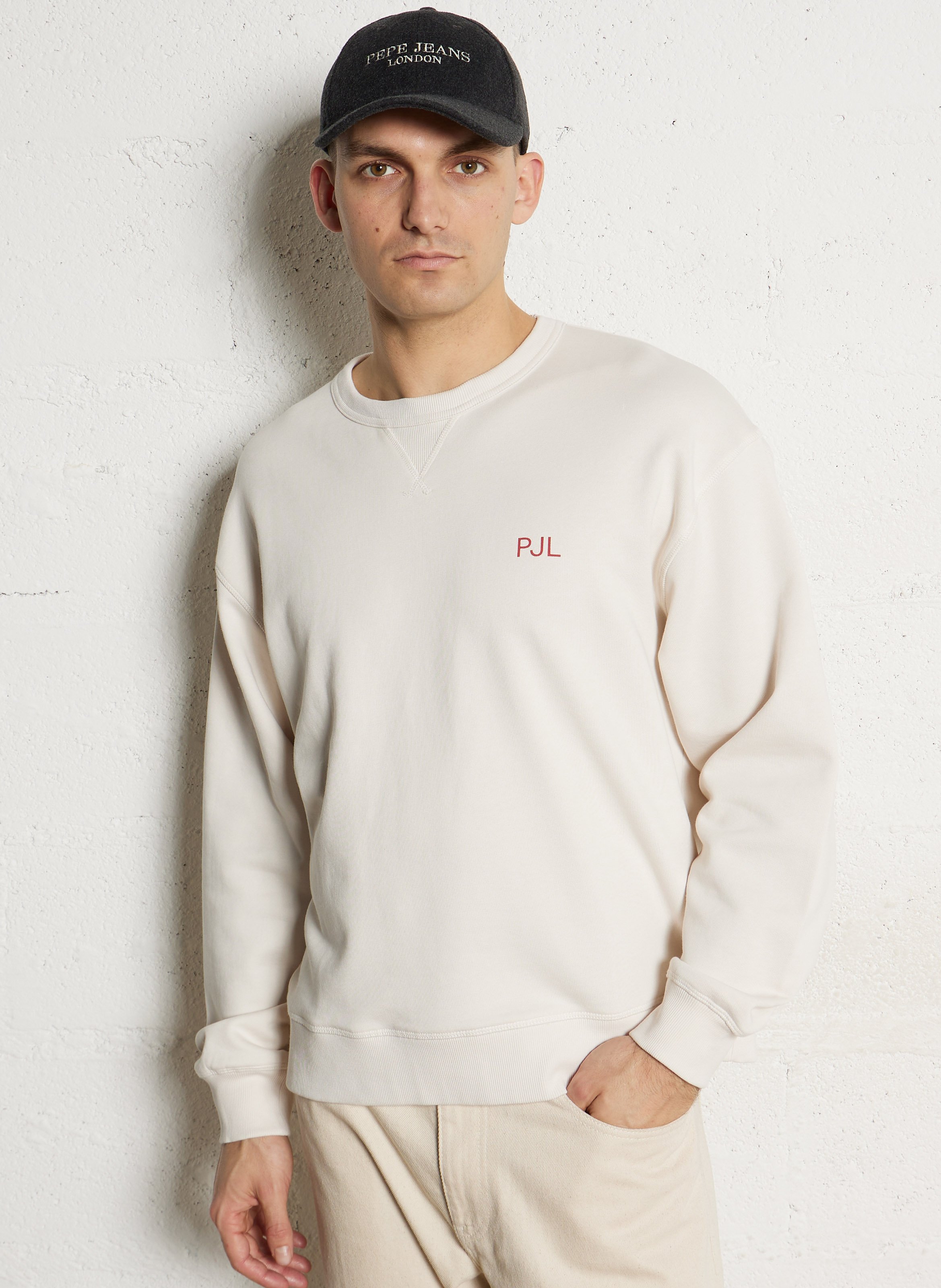 Sweat droit col rond sérigraphié en coton mélangé PEPE JEANS Beige
