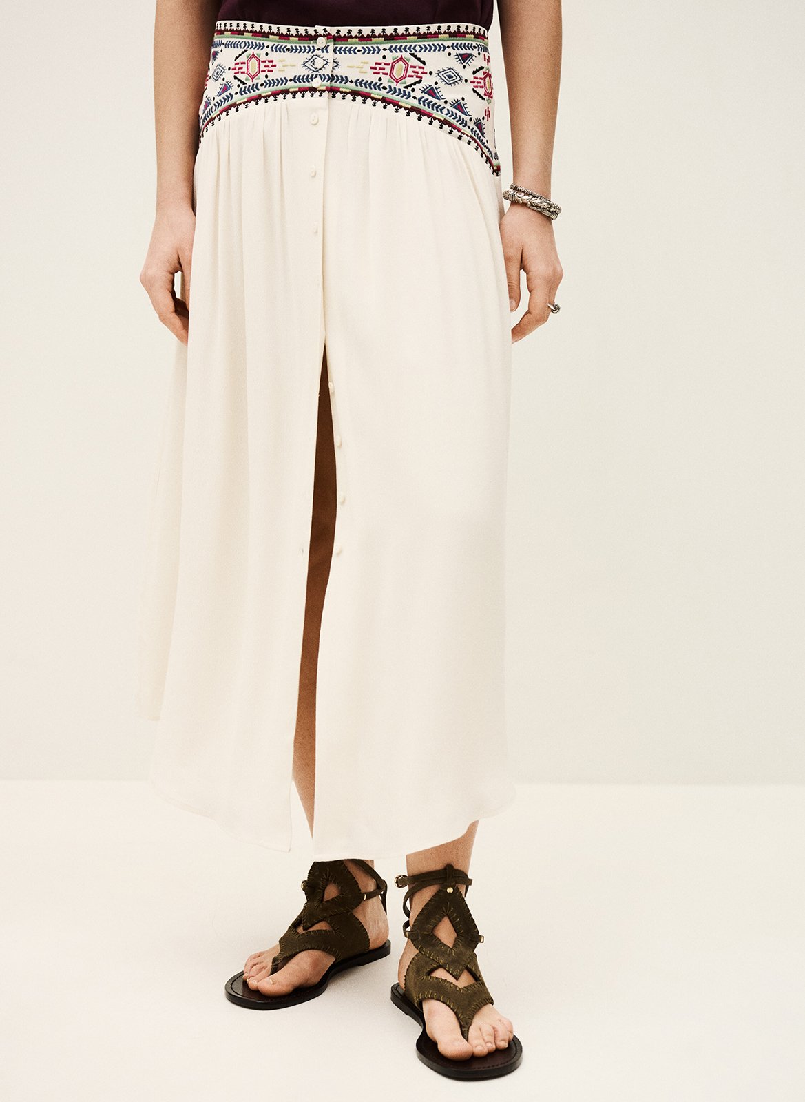 Jupe longue brodée BA&SH Beige