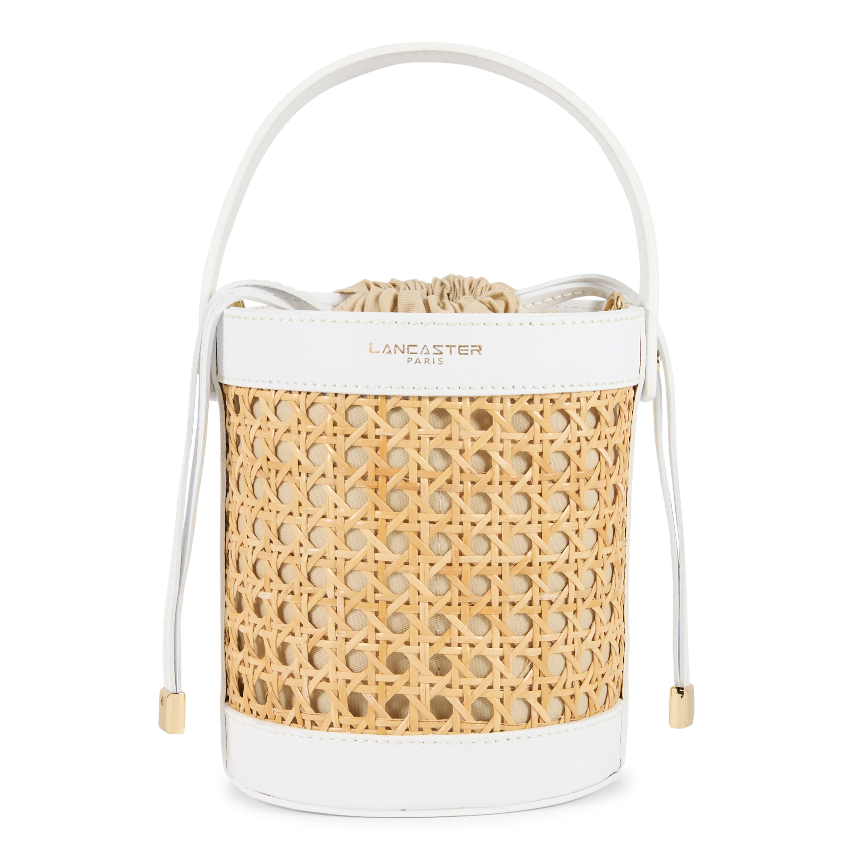 Sac seau en rotin et cuir LANCASTER PARIS Blanc