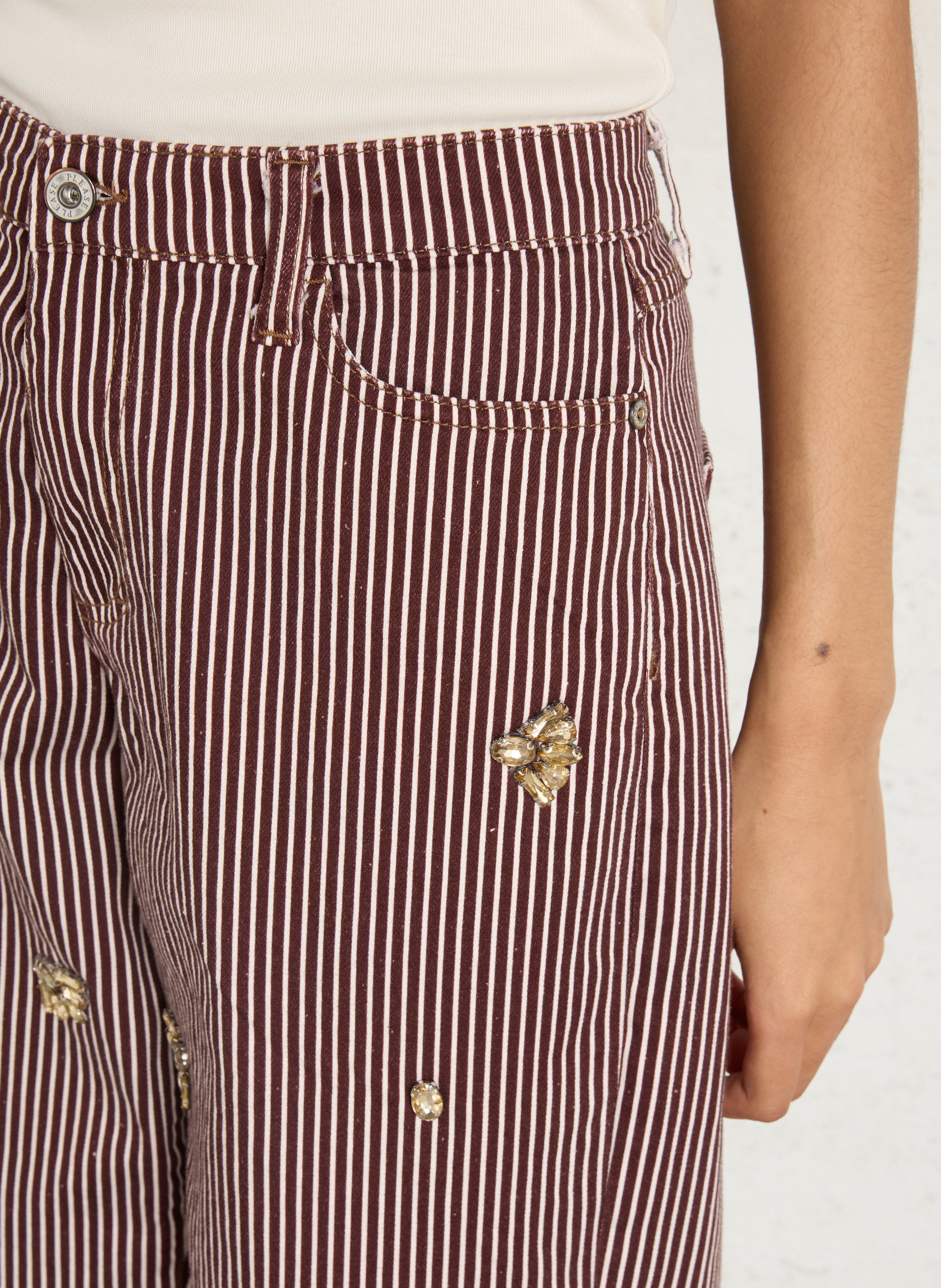 Straight striped cotton blend trousers PLEASE Brown