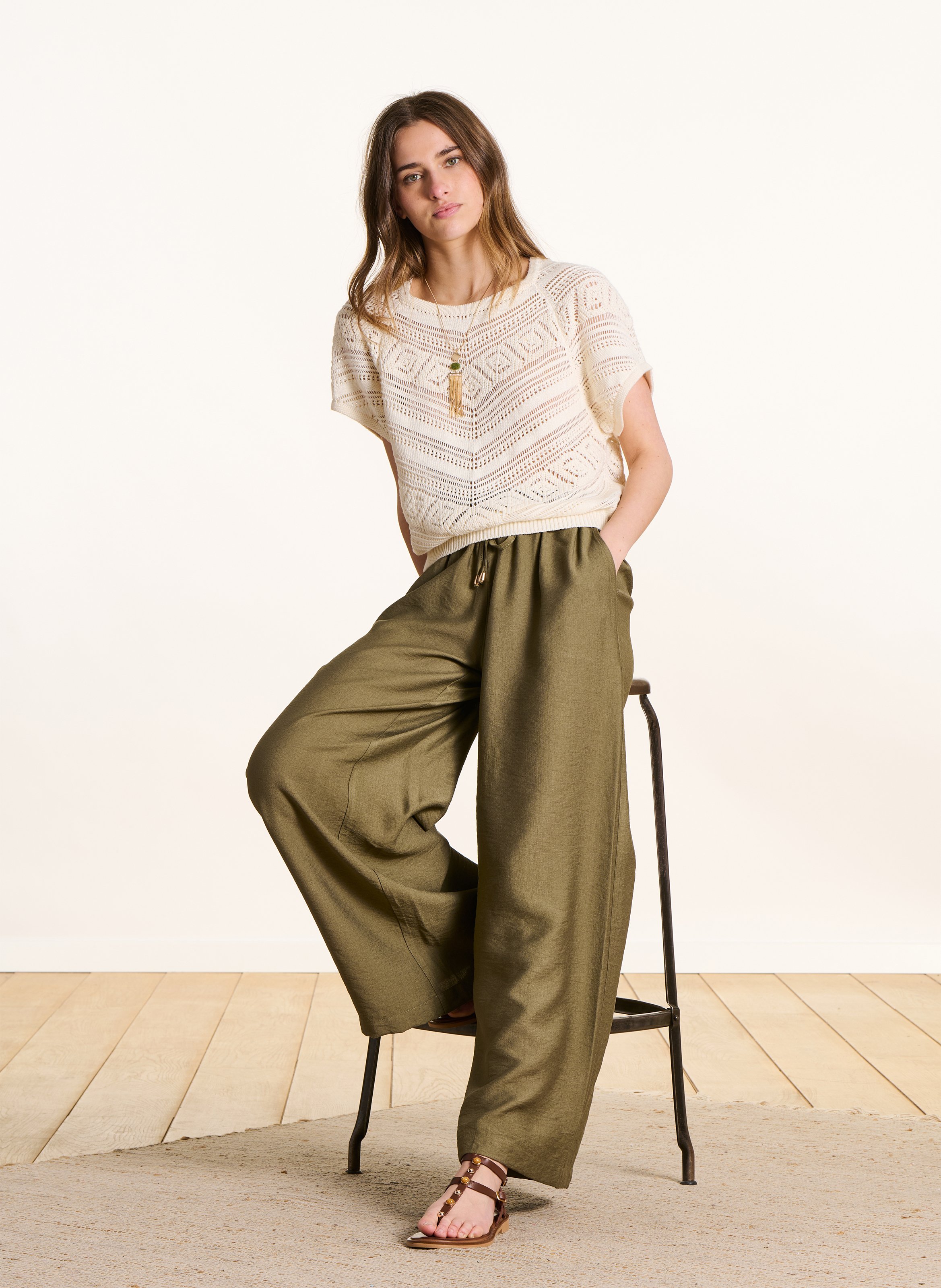 Rundhals-Top aus Baumwoll-Mix LA FEE MARABOUTEE Weiss