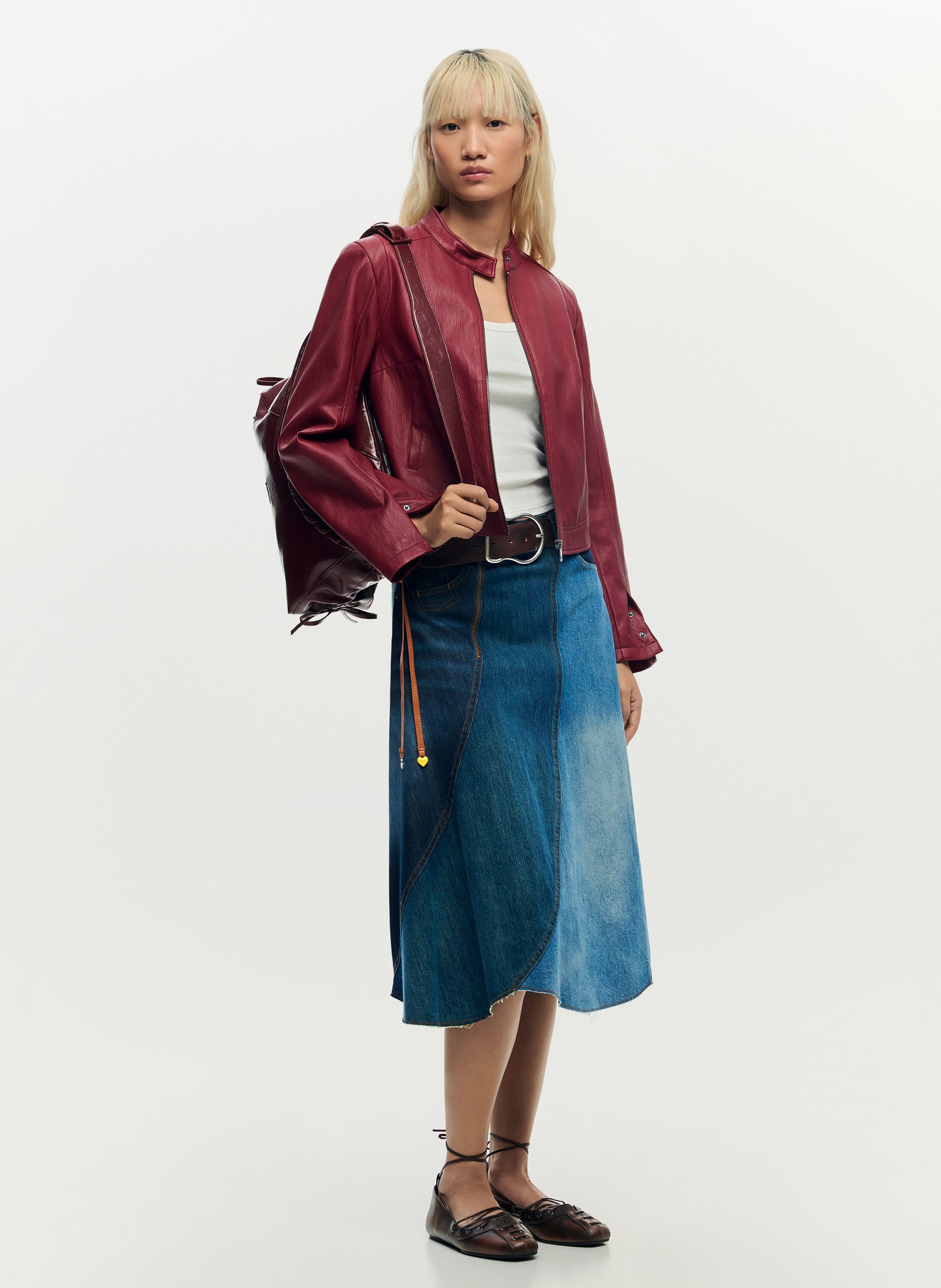 Jacke mit Rundhalsausschnitt aus Kunstleder DESIGUAL Rot