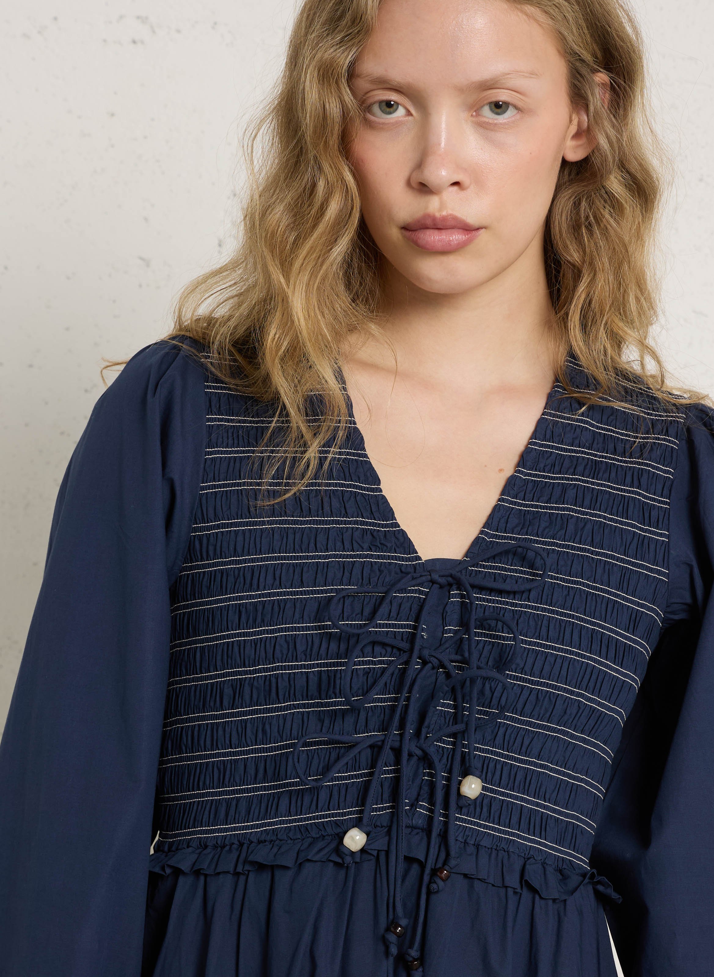 Abito lungo scollo a V in cotone bio FABIENNE CHAPOT Blu