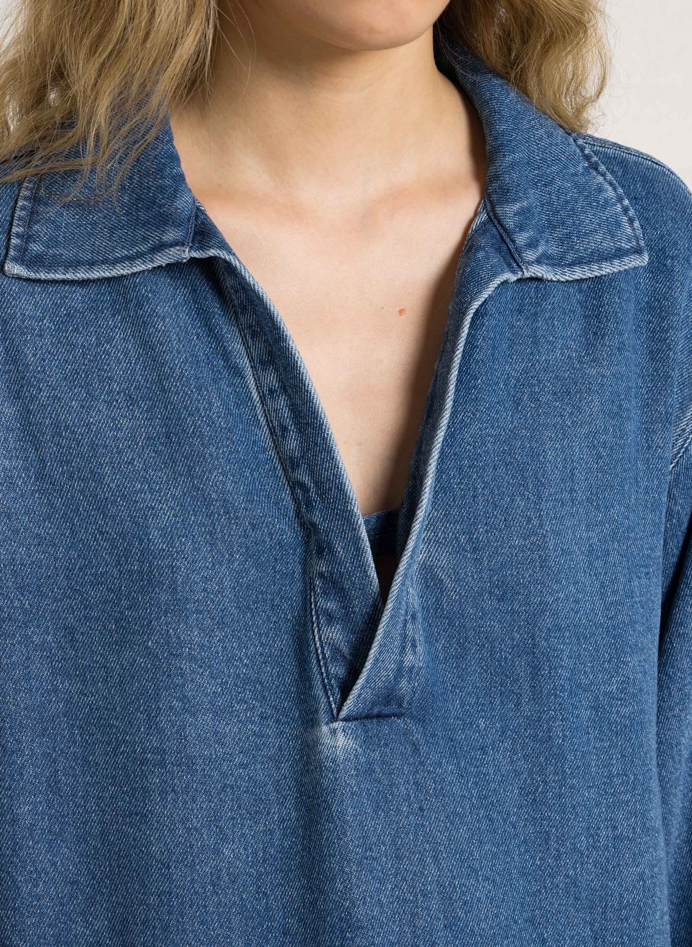 Denim effect V-neck top THE NEW SOCIETY Blue