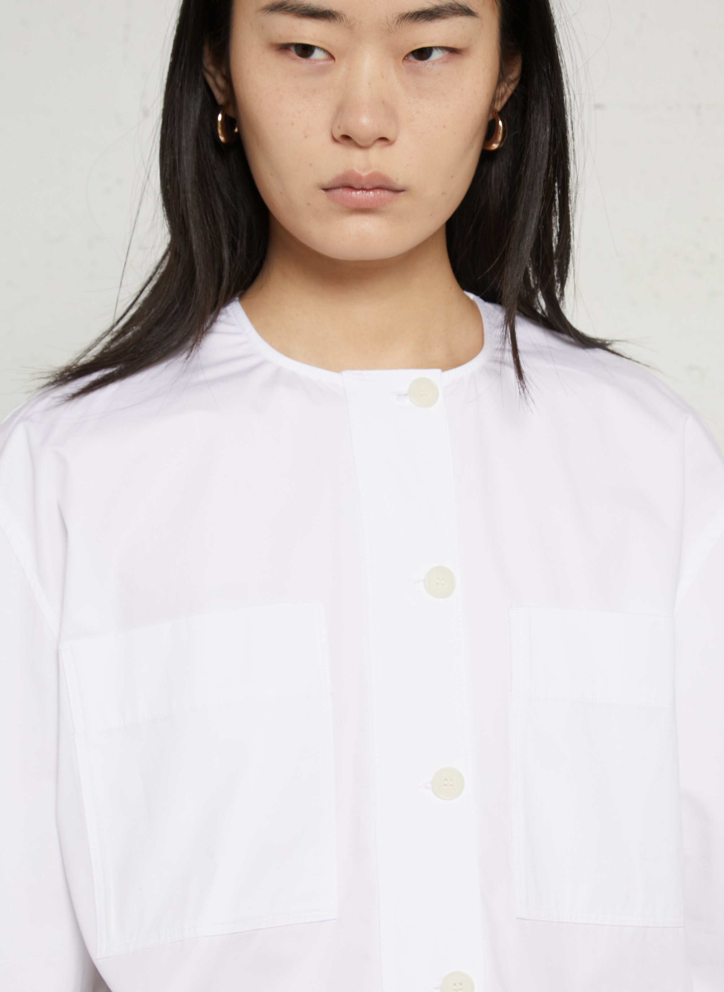 Straight round neck cotton shirt SOEUR White