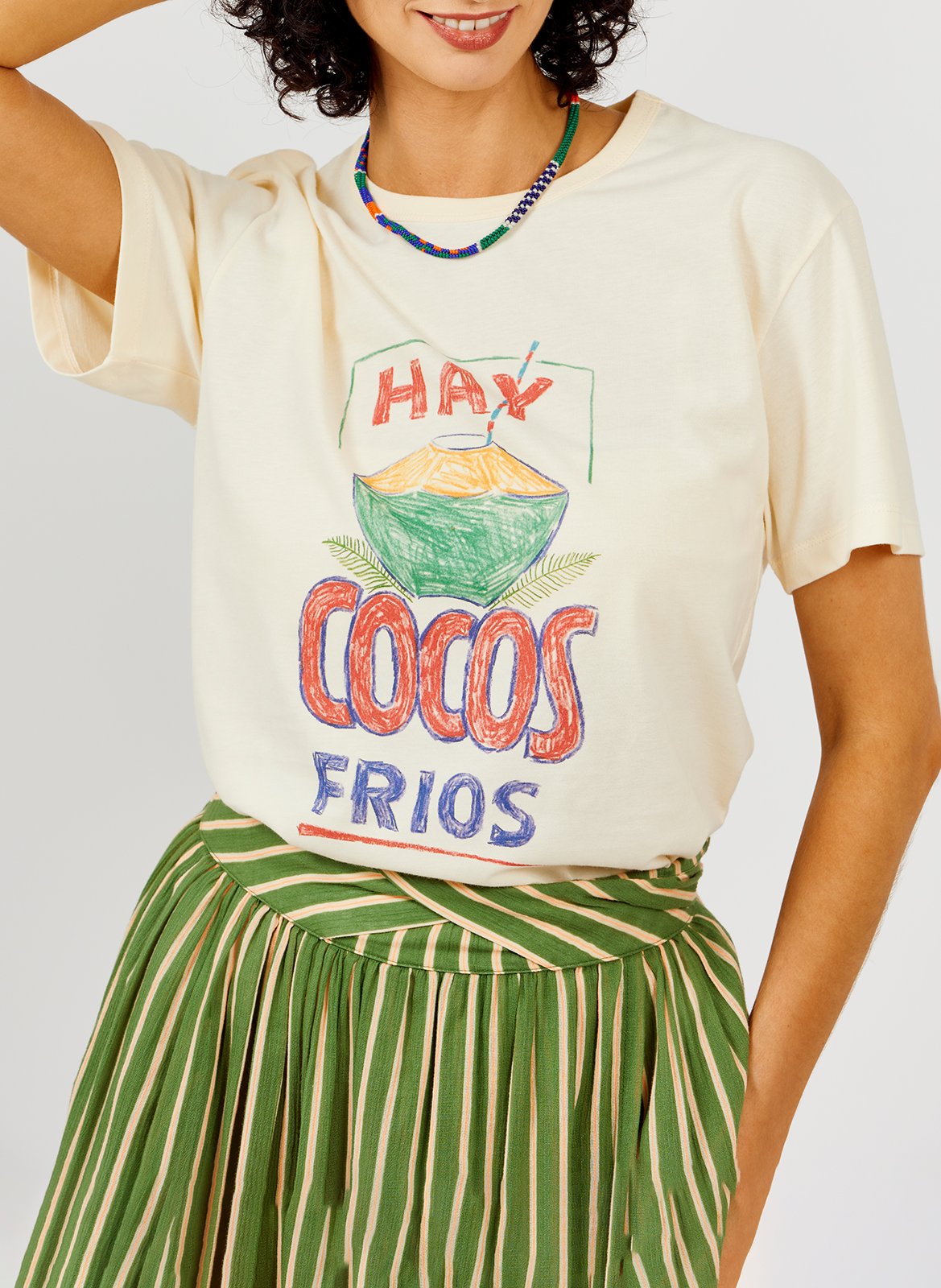 Tee-shirt droit imprimé en coton bio A.P Beige