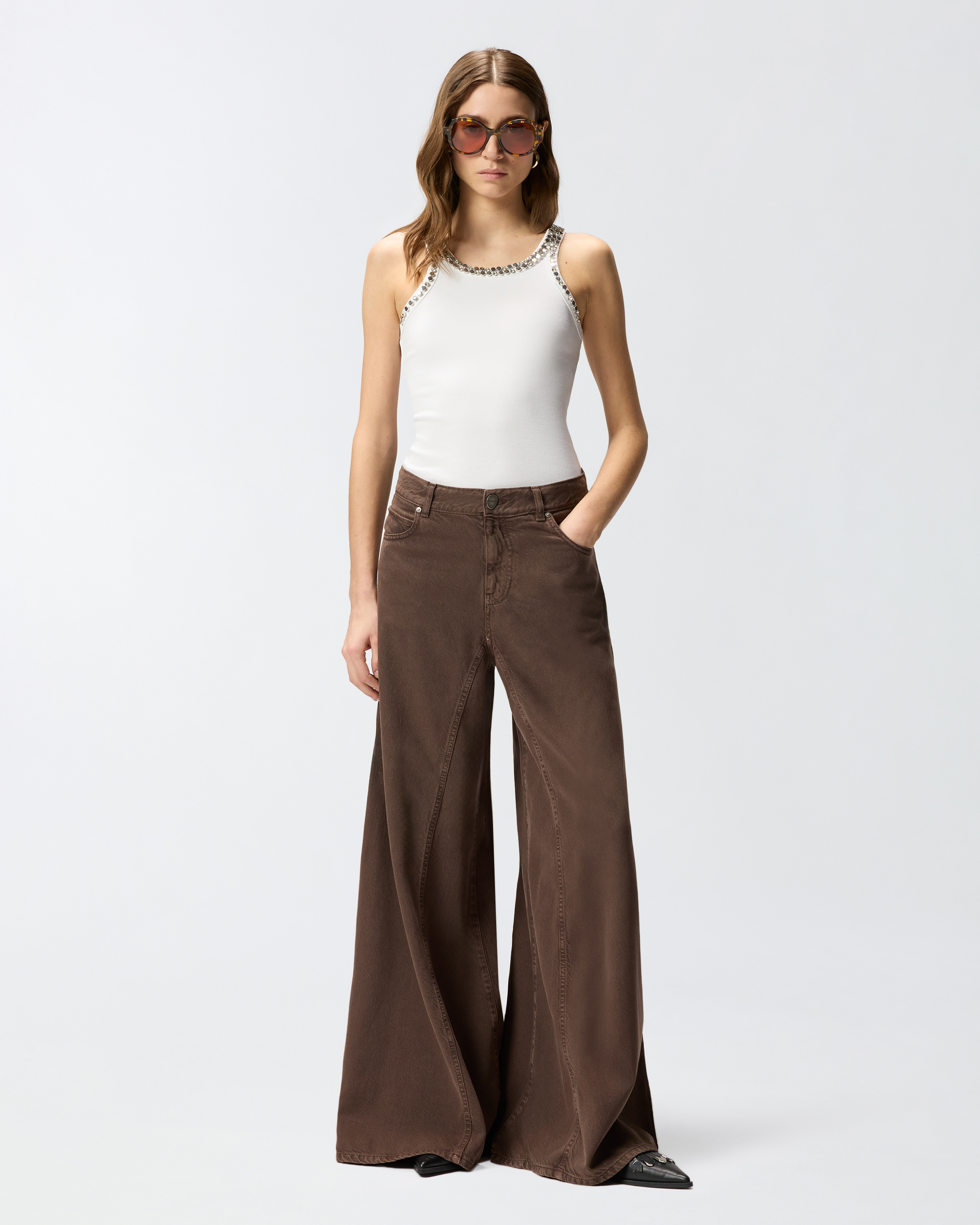 Jean super wide leg PINKO Marron