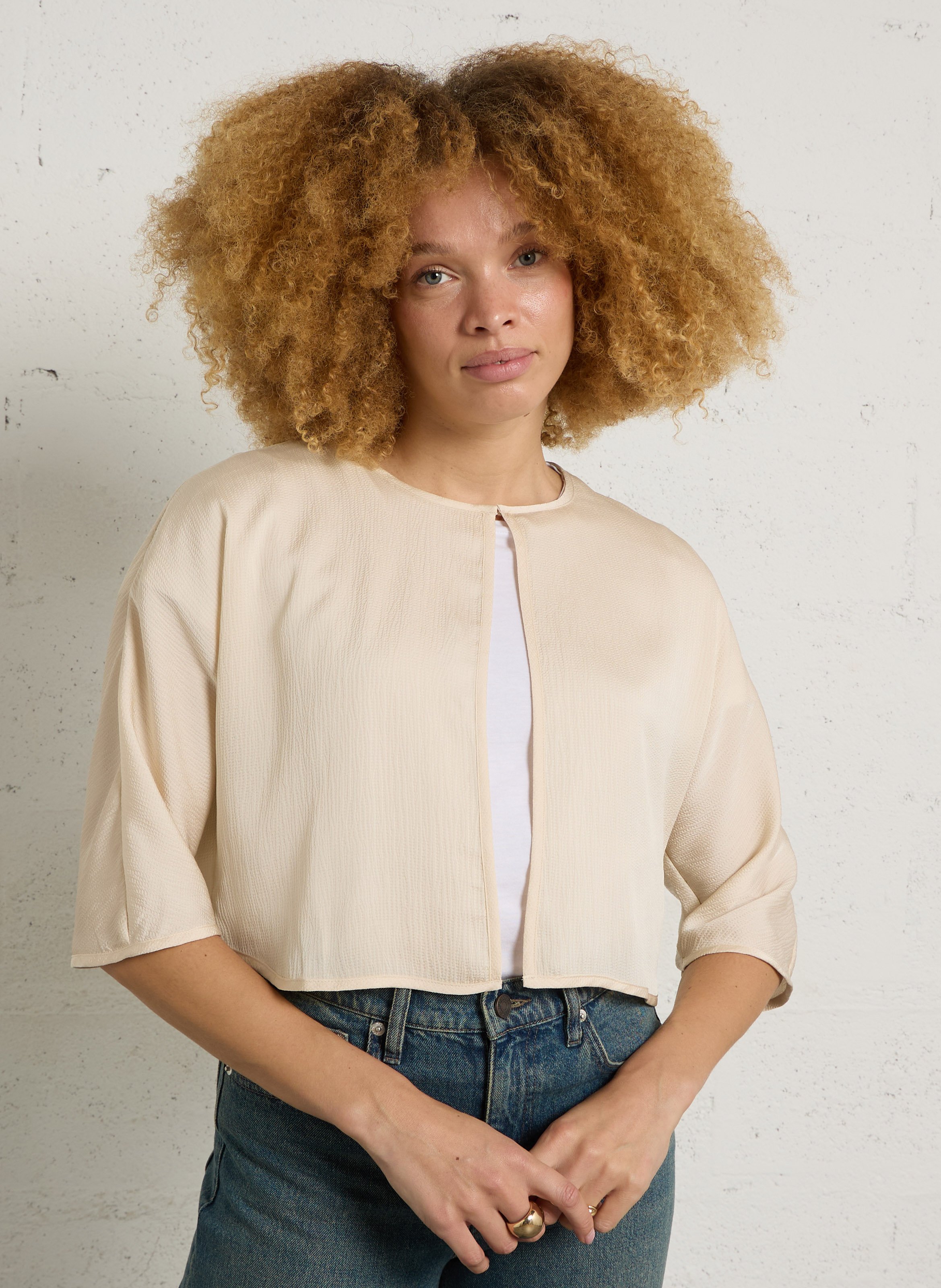 Top court col rond  MAISON 123 Beige