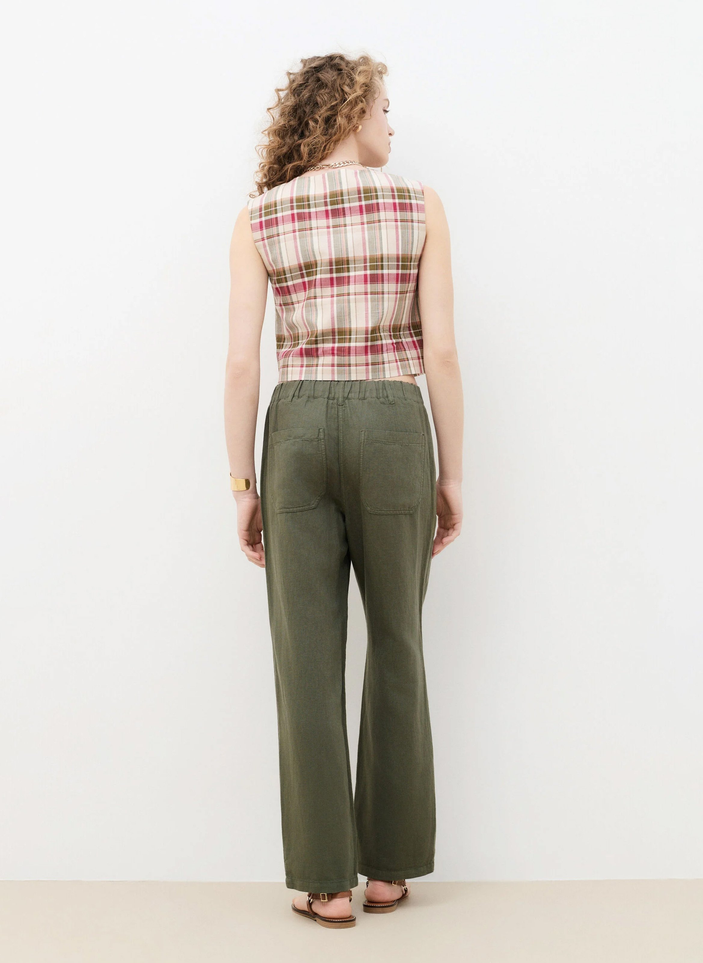 Pantalon droit en coton et lin CAROLL Kaki