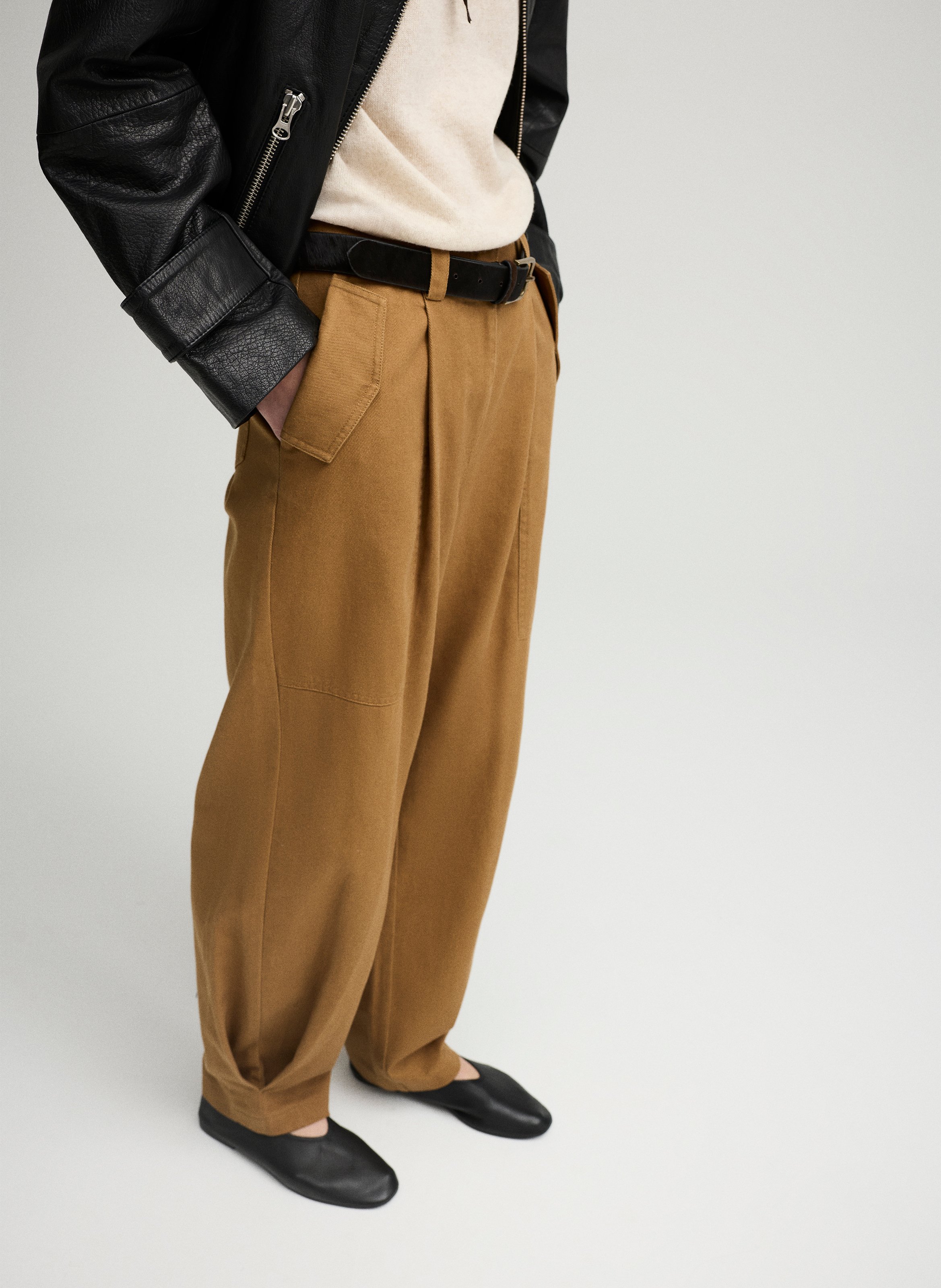 Wijde hoge taille broek in effen kleur ROUGE EDIT Goudkleurig